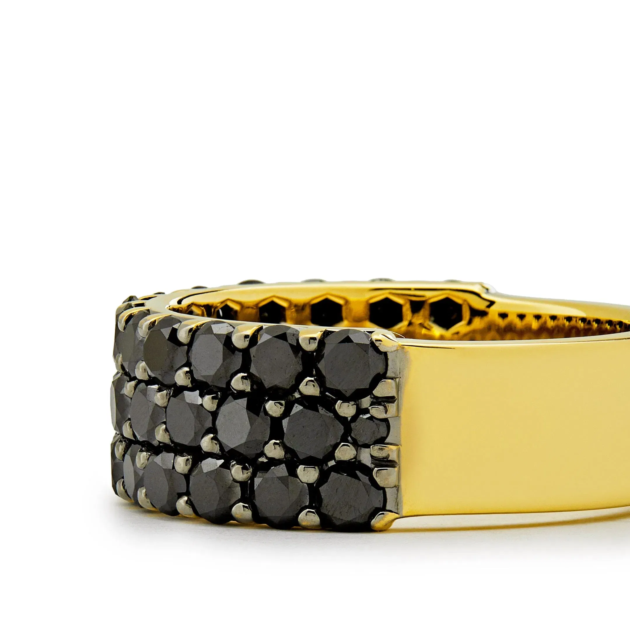 Jewels Aficionado Mens 18k Yellow Gold Ring with Black Diamonds