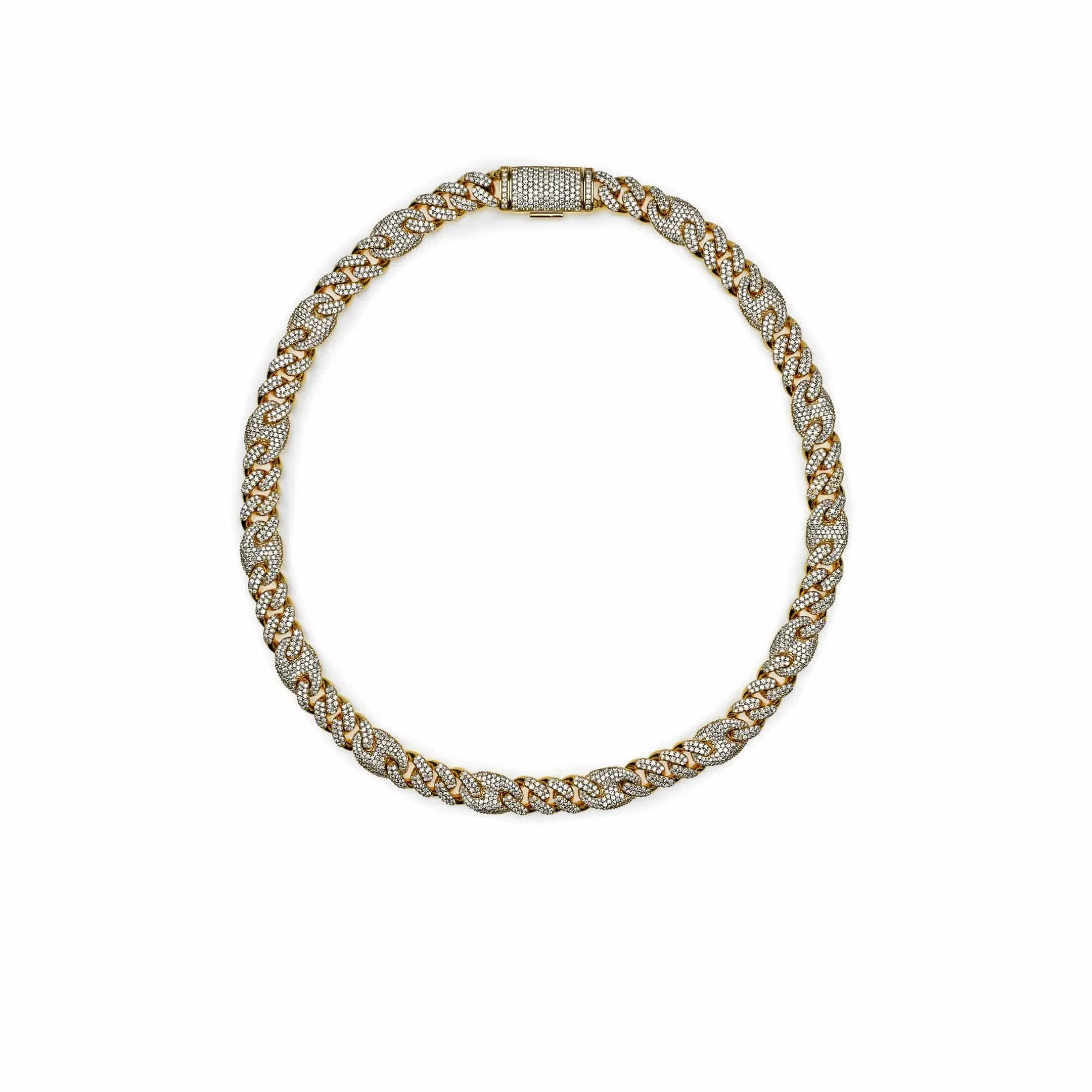 Jewels Aficionado Mens Cuban Link and Gucci Link with Pavé Diamond Yellow Gold Necklace