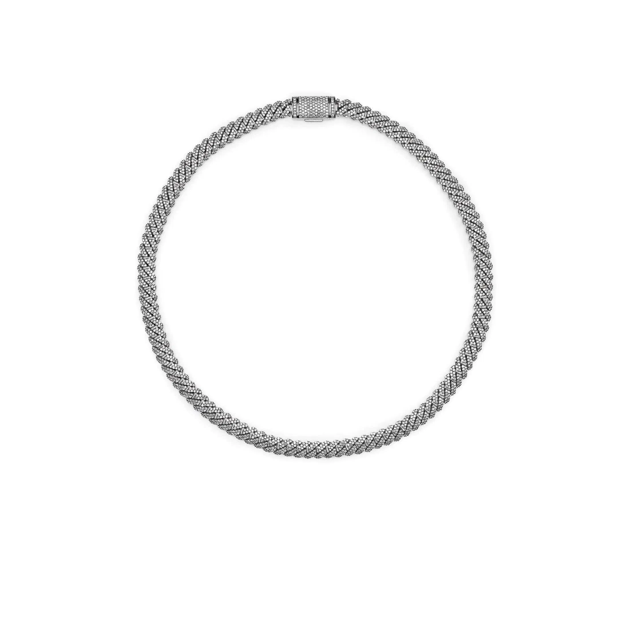 Jewels Aficionado Mens Cuban Link White Gold with Pavé Diamonds Necklace