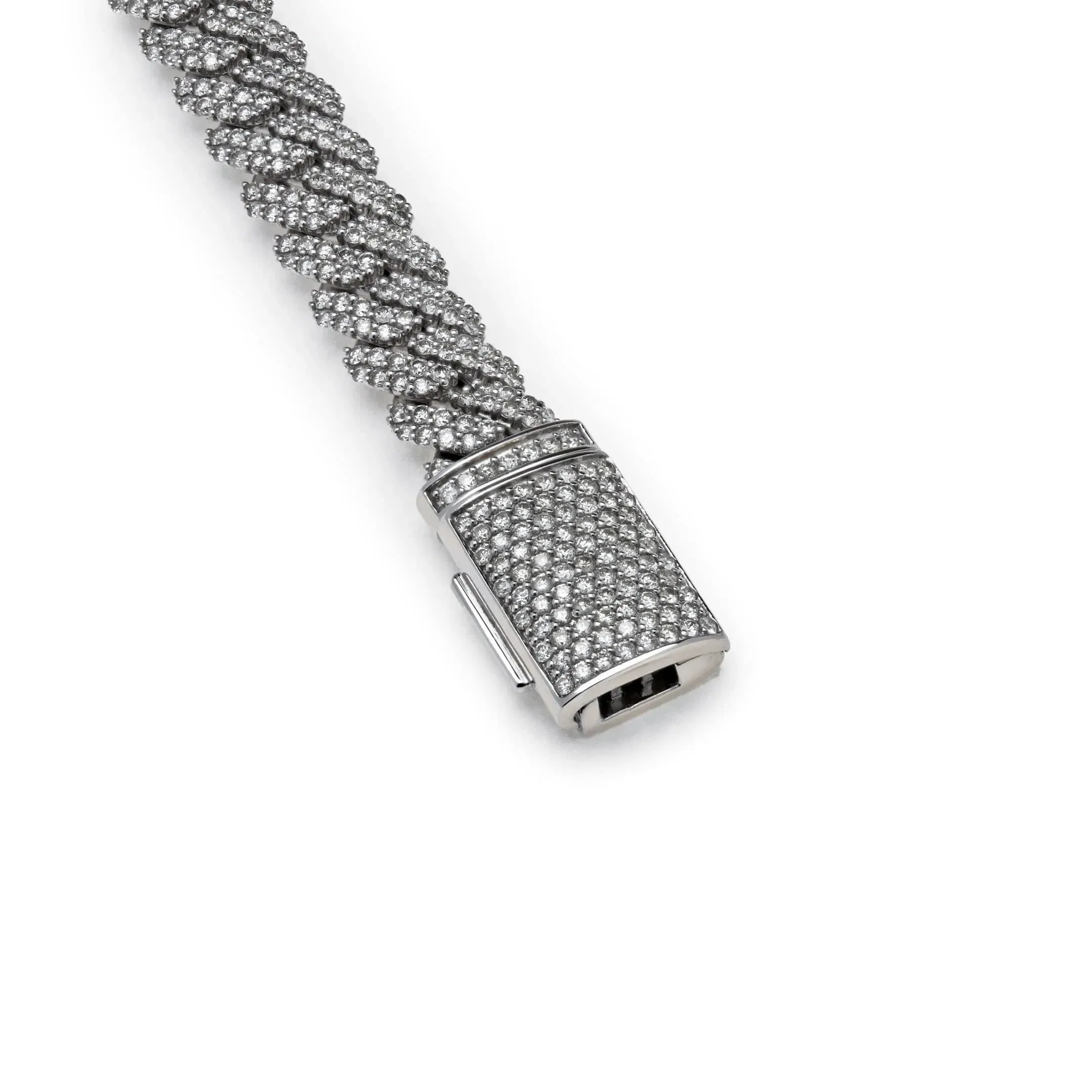 Jewels Aficionado Mens Cuban Link White Gold with Pavé Diamonds Necklace