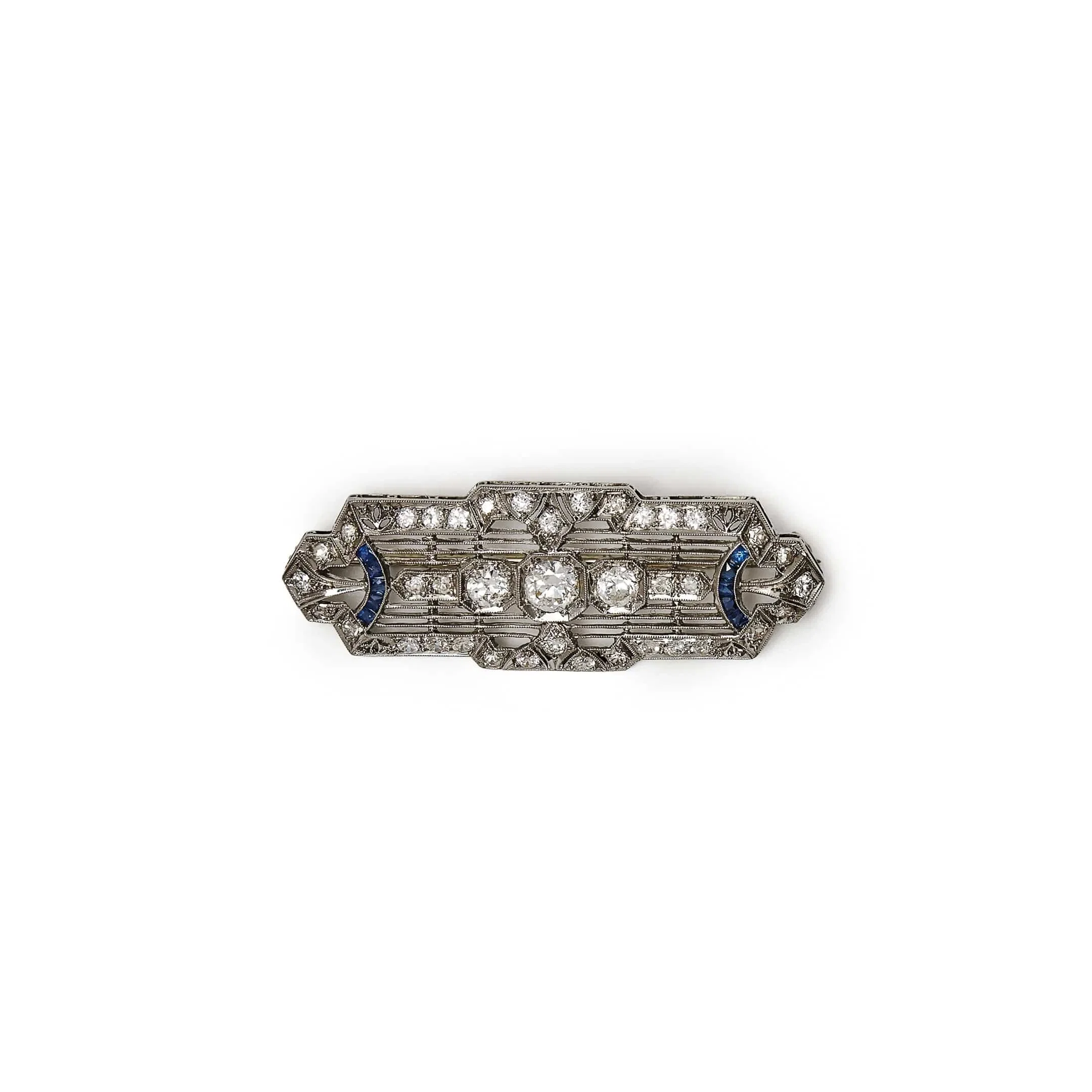 Jewels Aficionado Sapphire and Diamond Art Deco Brooch