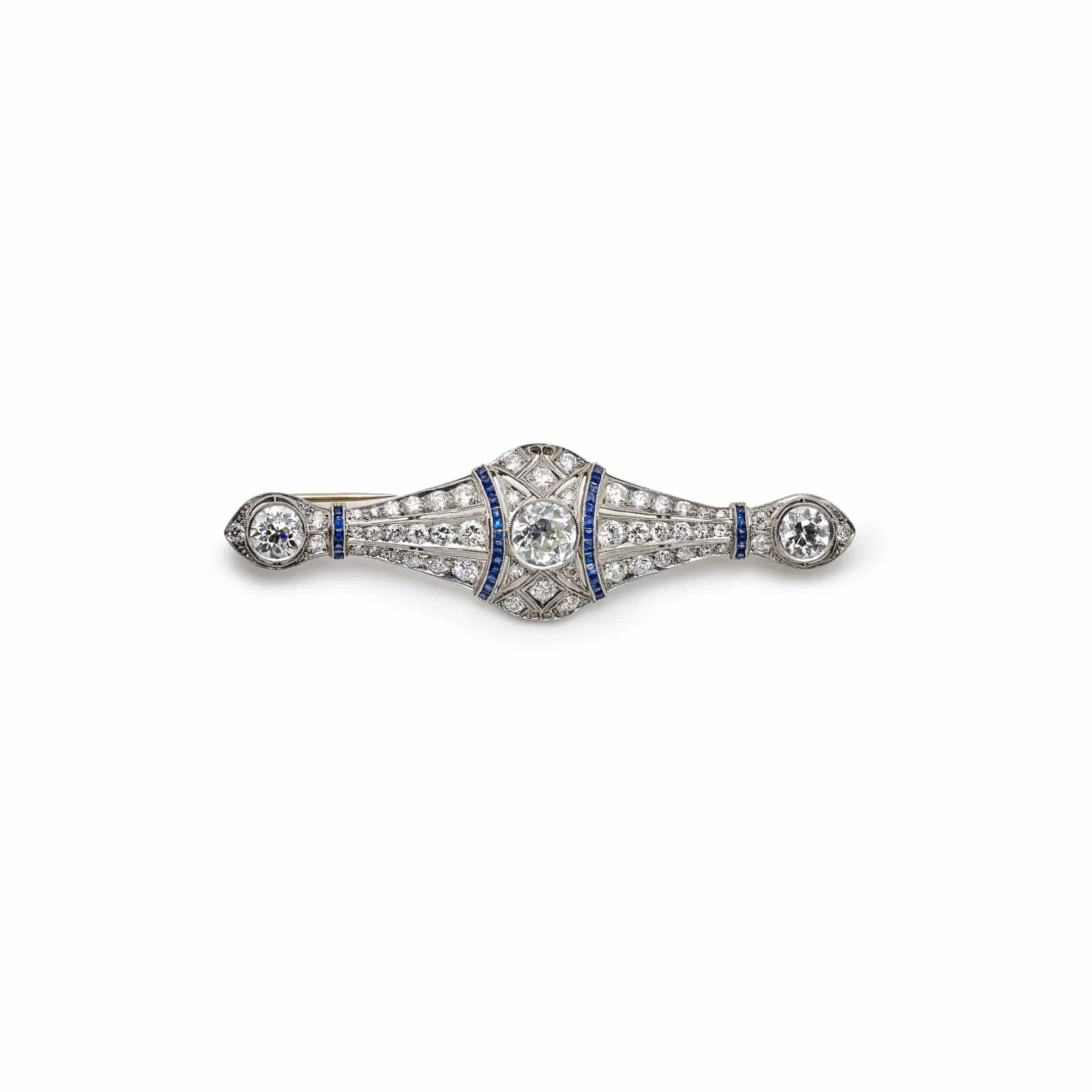 Jewels Aficionado Antique Brooch Platinum, Diamonds, and Sapphires