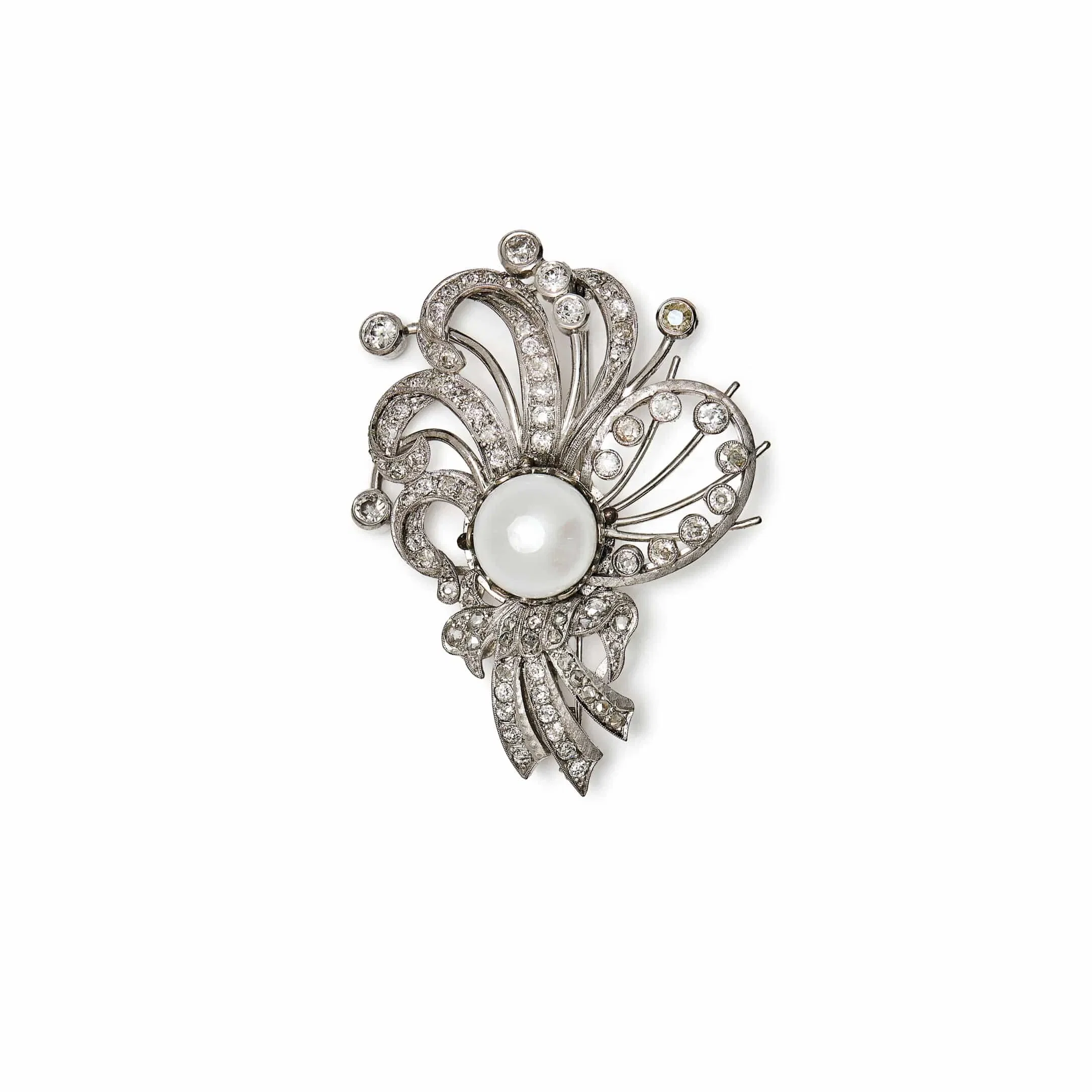Jewels Aficionado Vintage Pearl and Diamond Brooch