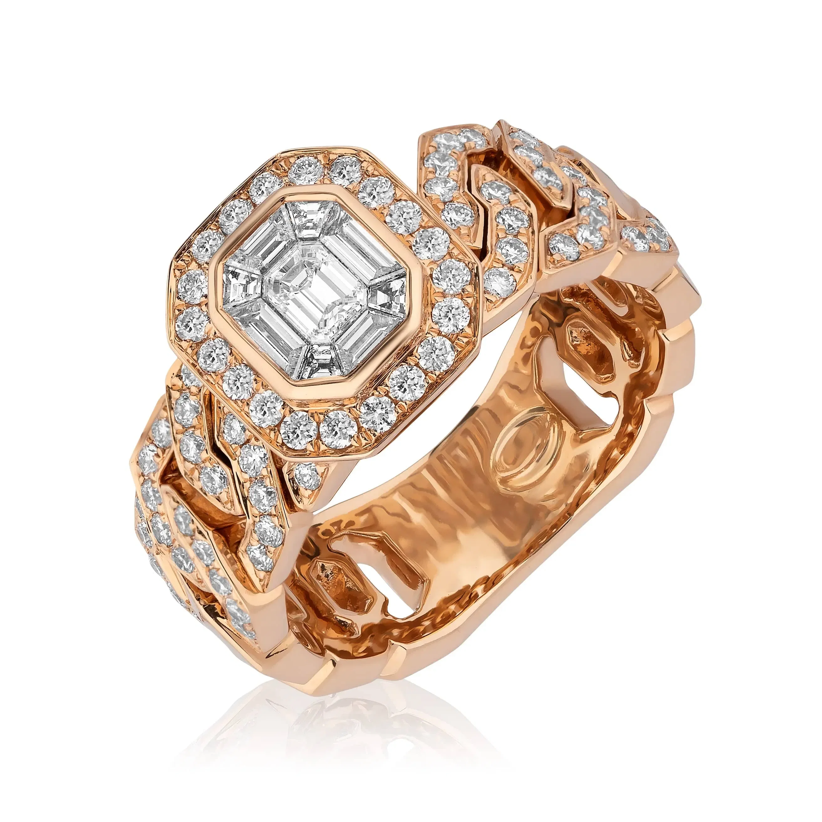 Jewels Aficionado Diamond Cocktail Ring with Rose Gold Pavé Chain Link Band