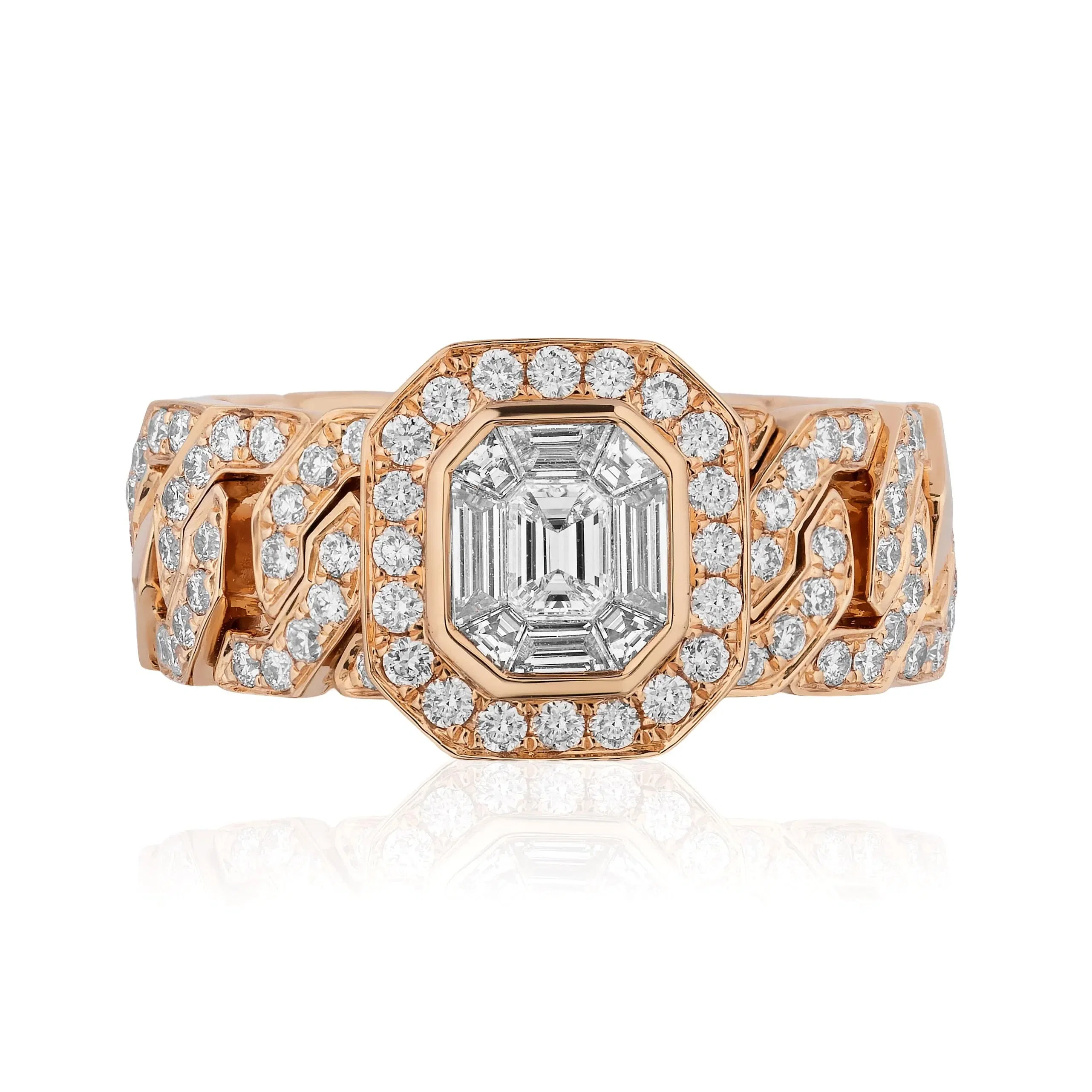Jewels Aficionado Diamond Cocktail Ring with Rose Gold Pavé Chain Link Band