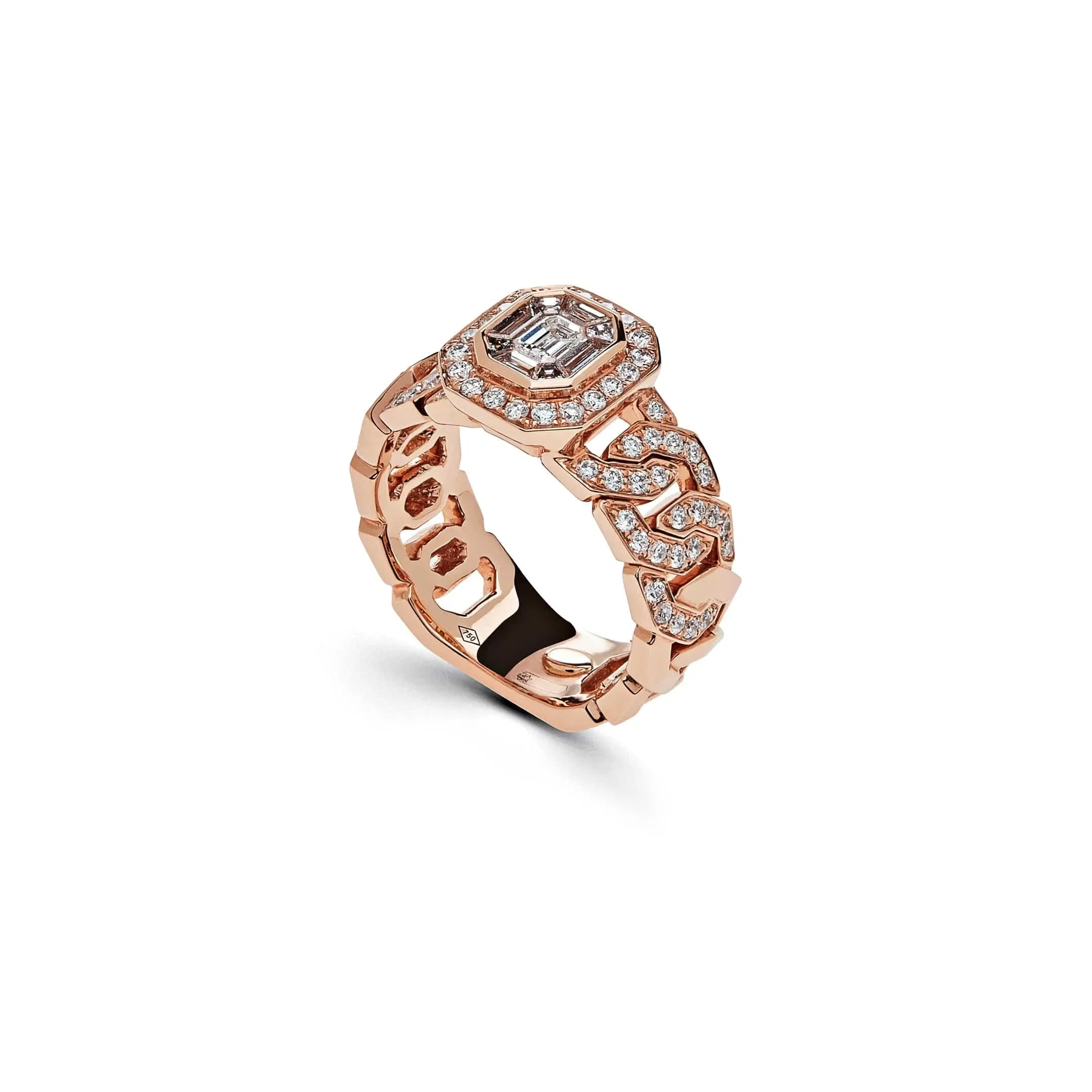 Jewels Aficionado Diamond Cocktail Ring with Rose Gold Pavé Chain Link Band