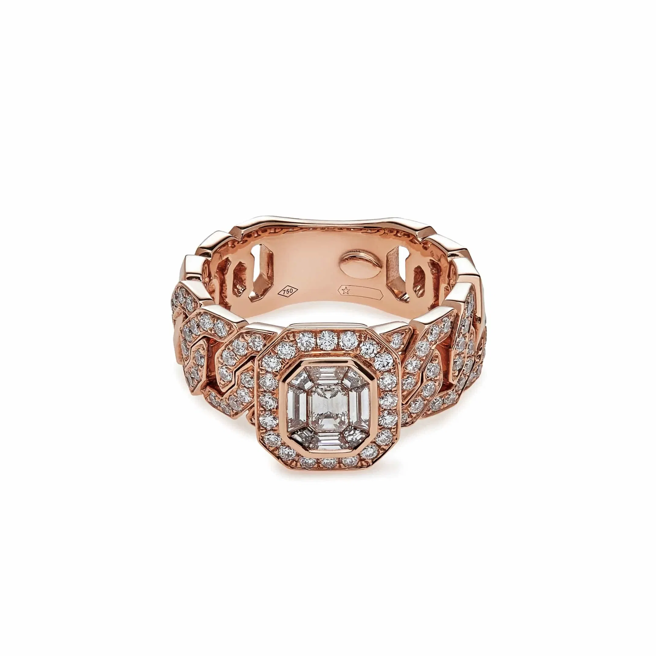 Jewels Aficionado Diamond Cocktail Ring with Rose Gold Pavé Chain Link Band