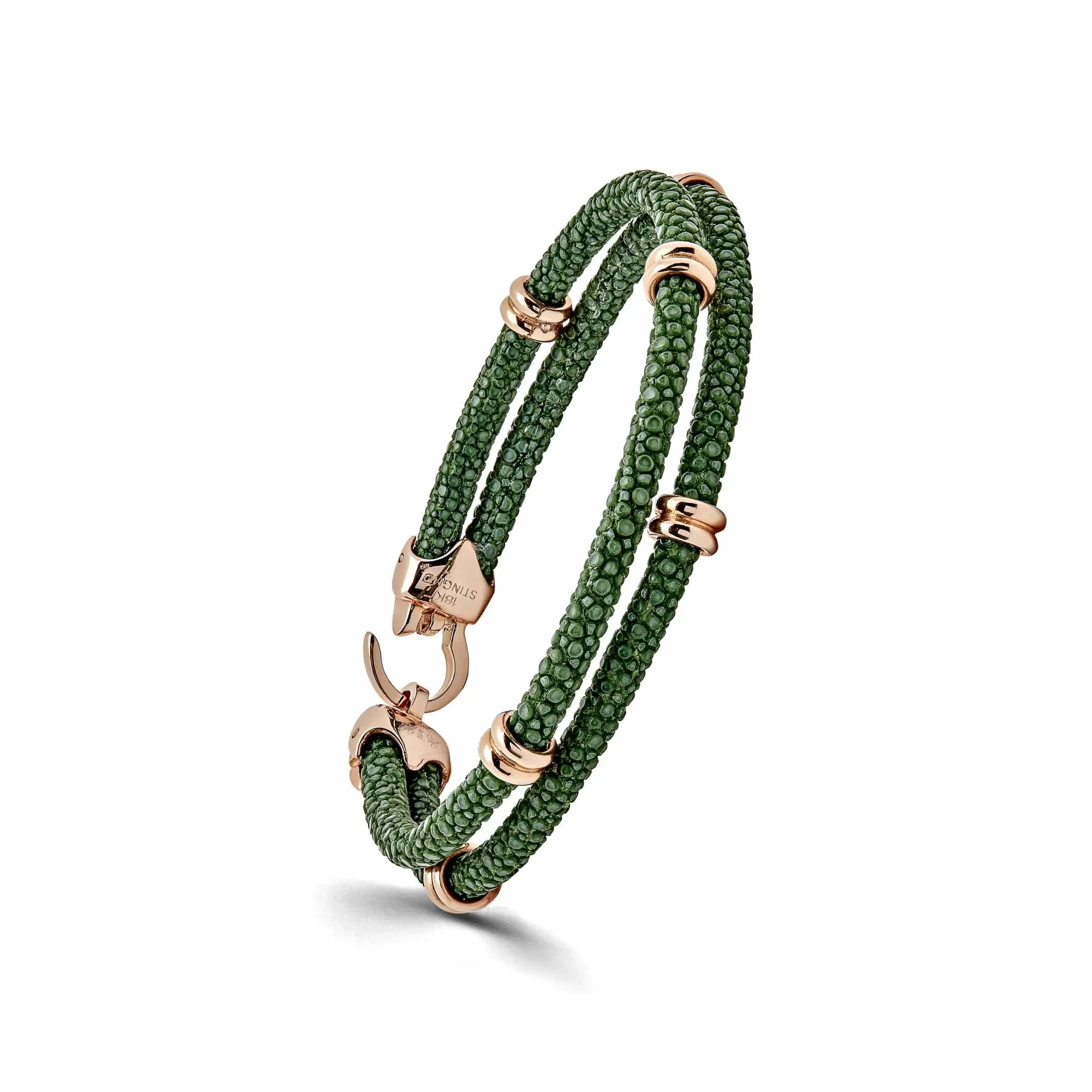 StingHD Rose Gold Rings Green Python Bracelet