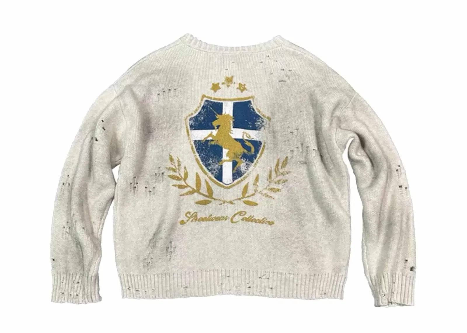 KLICK CLAK 26SS War Horse Logo Print Vintage Wash Knit Cardigan White