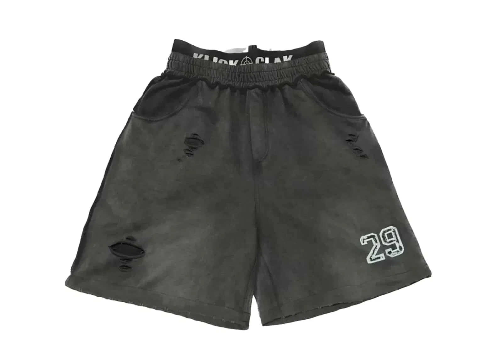 KLICK CLAK 25SS Double Waist Letter Print Vintage Wash Shorts Black