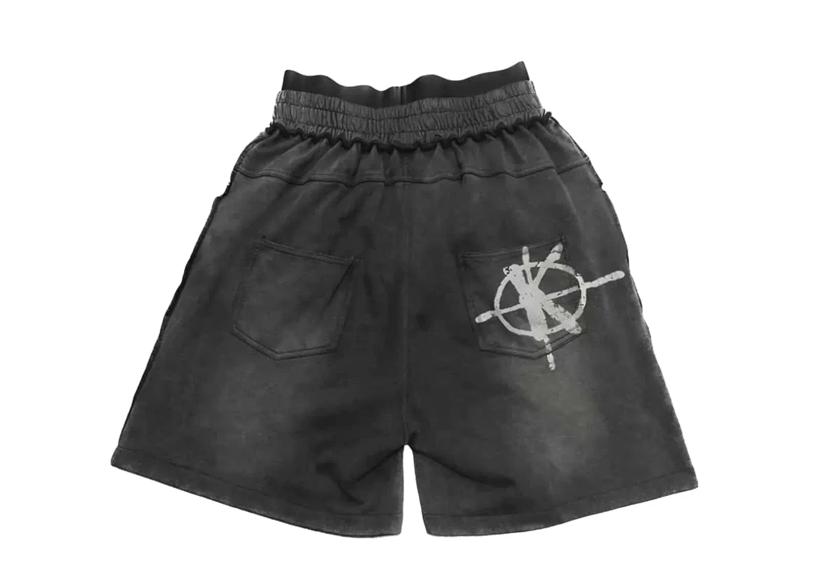 KLICK CLAK 25SS Double Waist Letter Print Vintage Wash Shorts Black