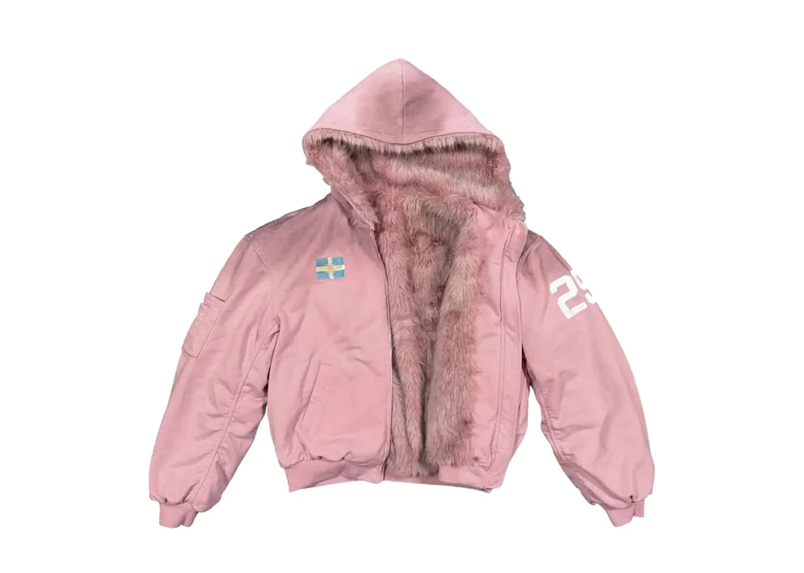 KLICK CLAK 26SS Fur Lined Vintage Wash Hooded Bomber Jacket Pink
