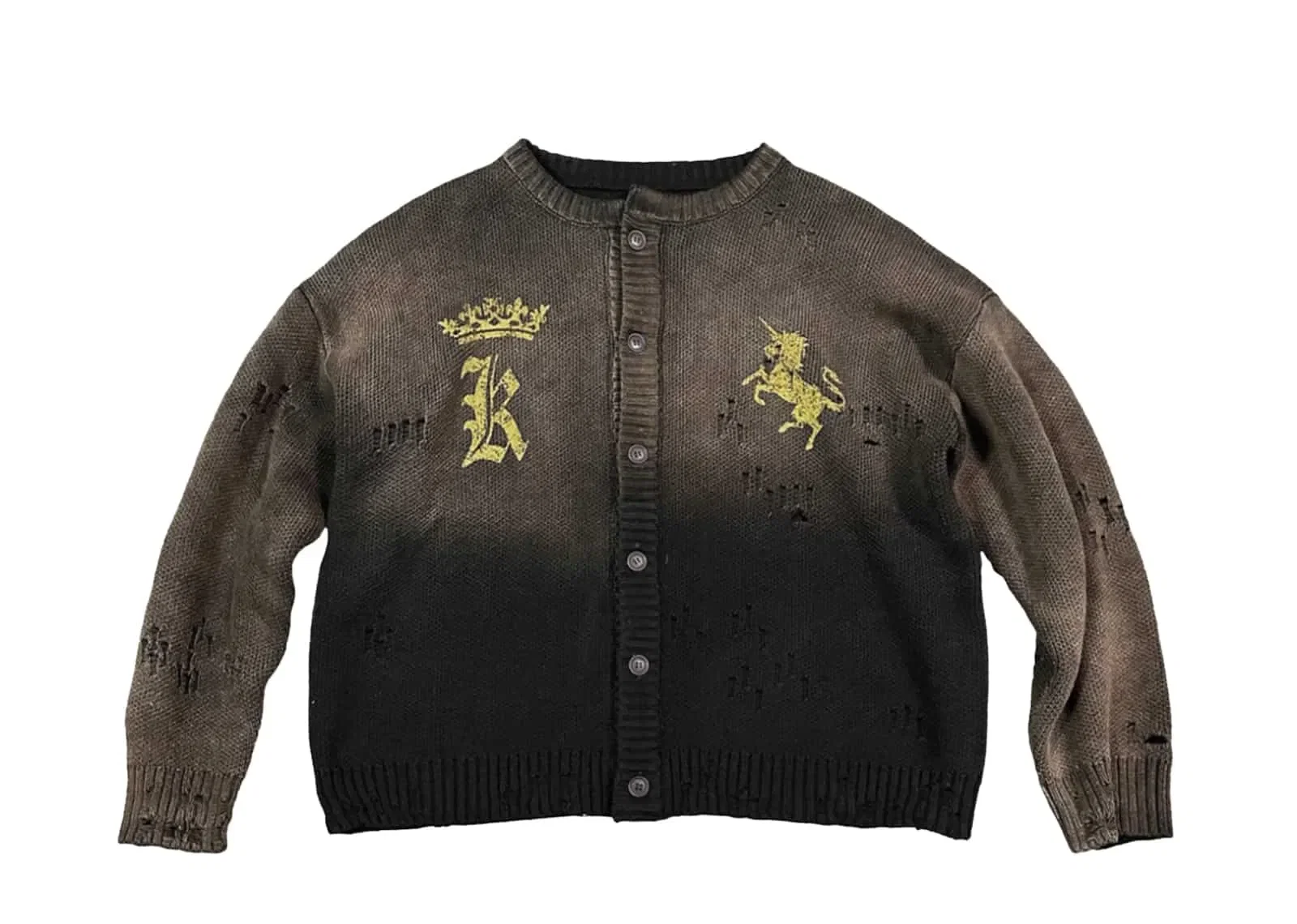 KLICK CLAK 26SS War Horse Logo Print Vintage Wash Knit Cardigan Black