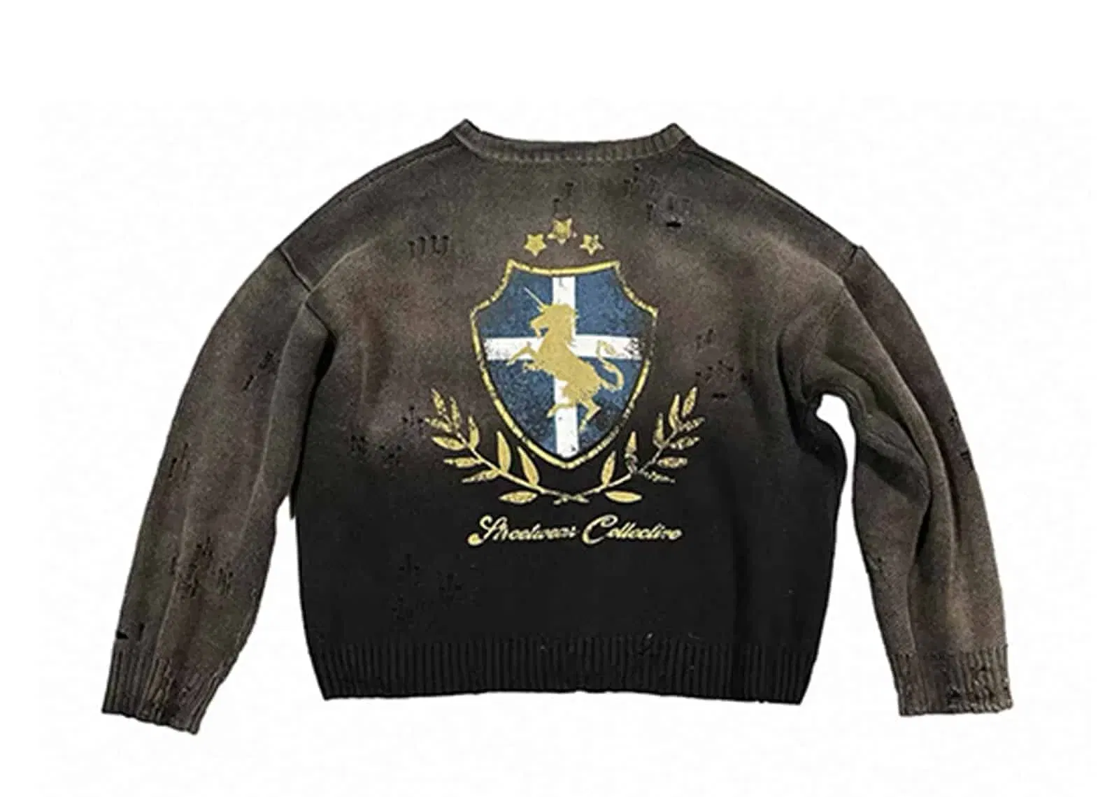 KLICK CLAK 26SS War Horse Logo Print Vintage Wash Knit Cardigan Black