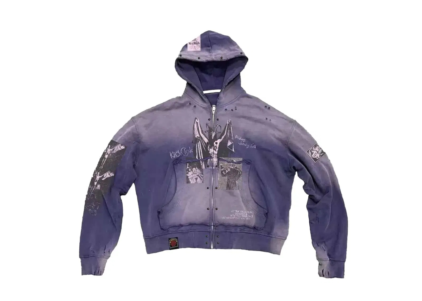 KLICK CLAK 26SS Vampire Print Distressed Vintage Wash Hoodie Purple