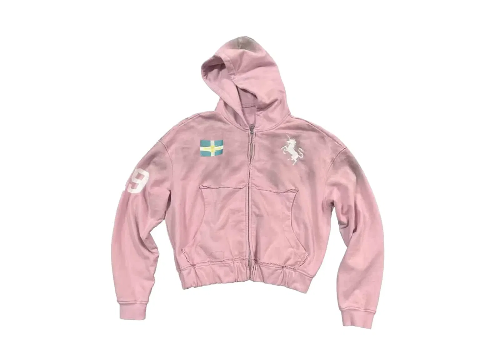 KLICK CLAK 25AW War Horse Logo Embroidered Vintage Wash Zip Hoodie Pink