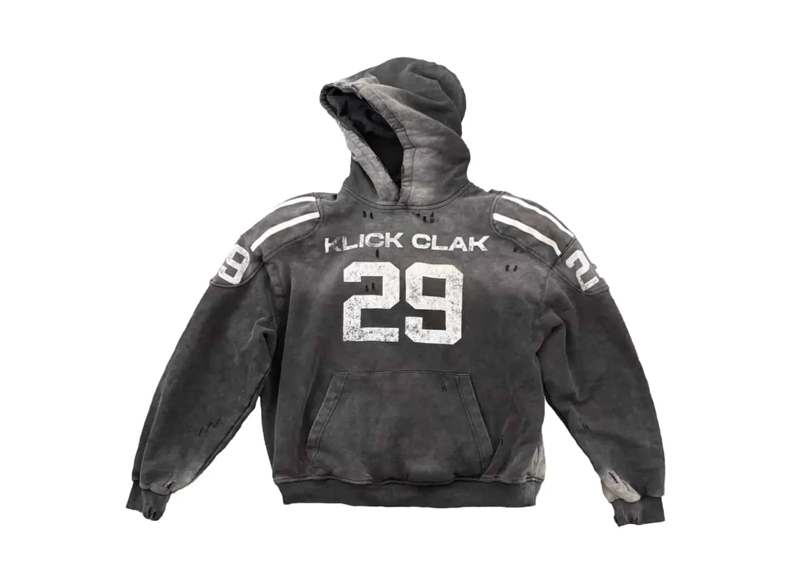 KLICK CLAK 26SS Rugby Shoulder Pad Vintage Wash Hoodie Black