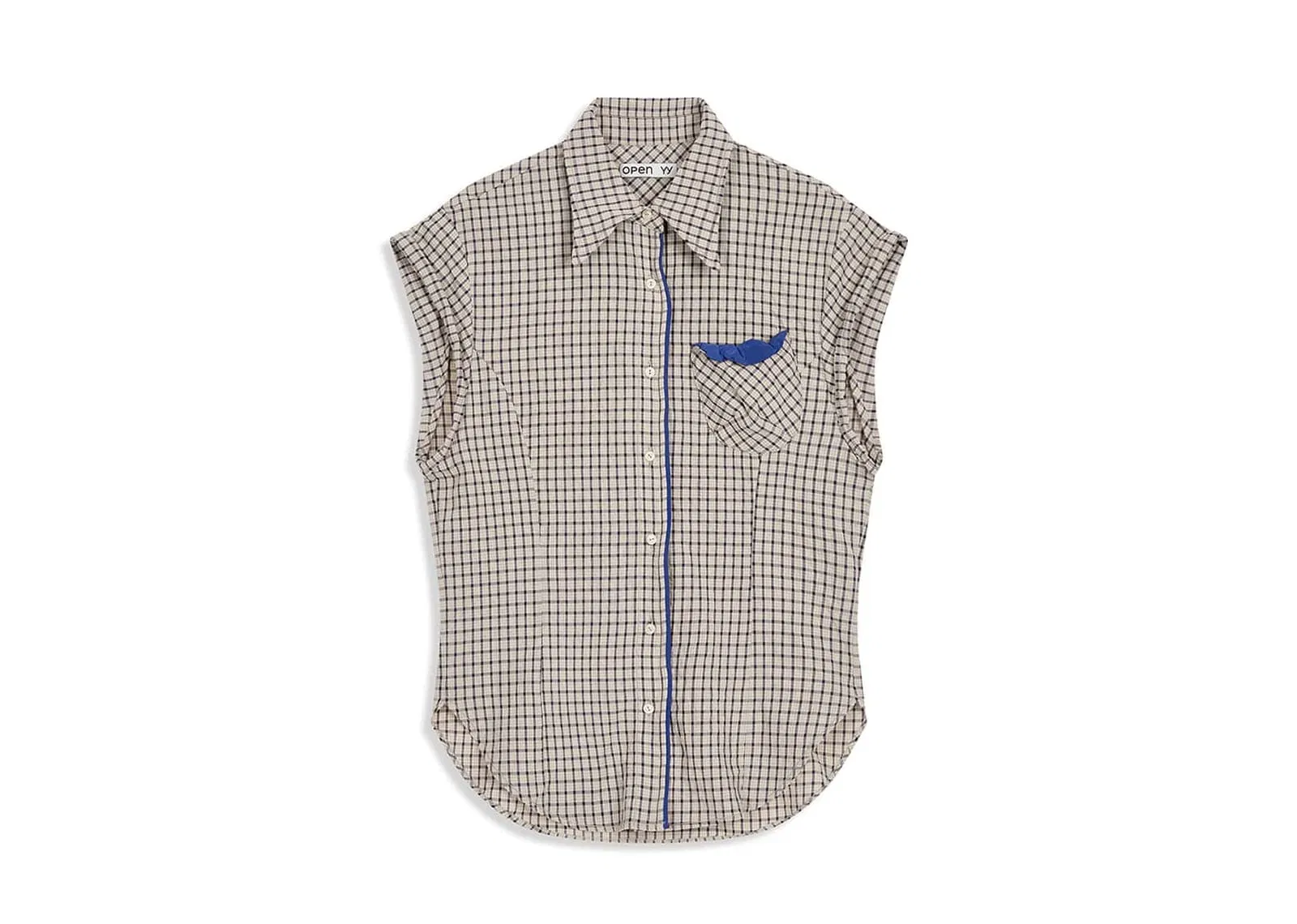Open YY Color Block Wire Shirt Beige