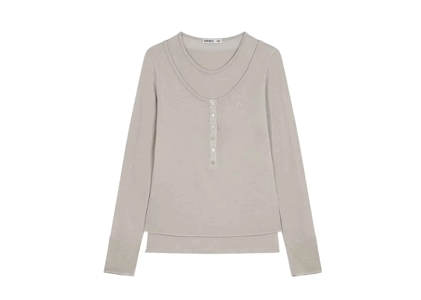 OPEN YY Layered Henley Lounge Tee Beige
