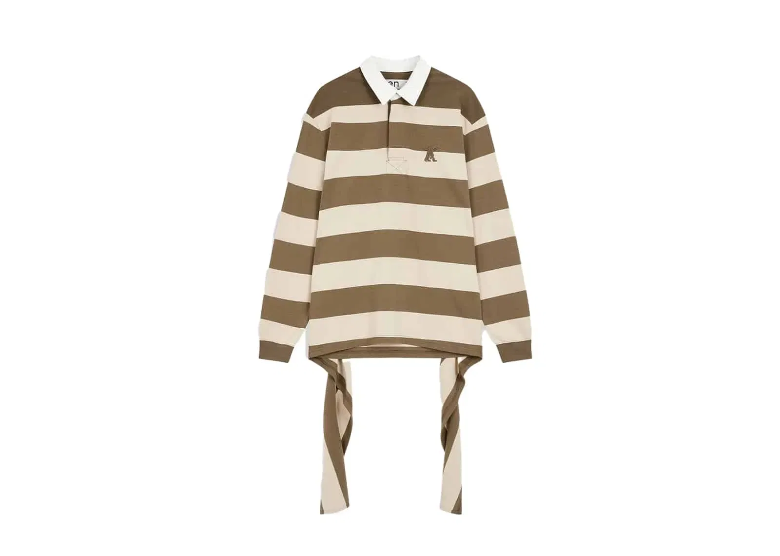OPEN YY Stripe Trim Rugby Shirt Beige