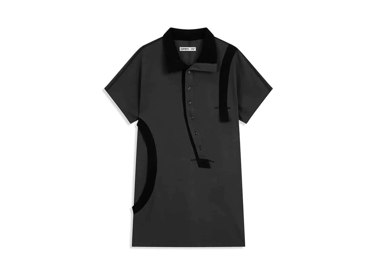 Open YY Curved Button Panel Tee Charcoal