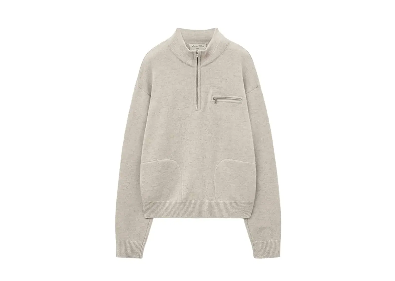 Matin Kim Back Logo Half Knit Zip Up Pullover for Women Light Beige PO019