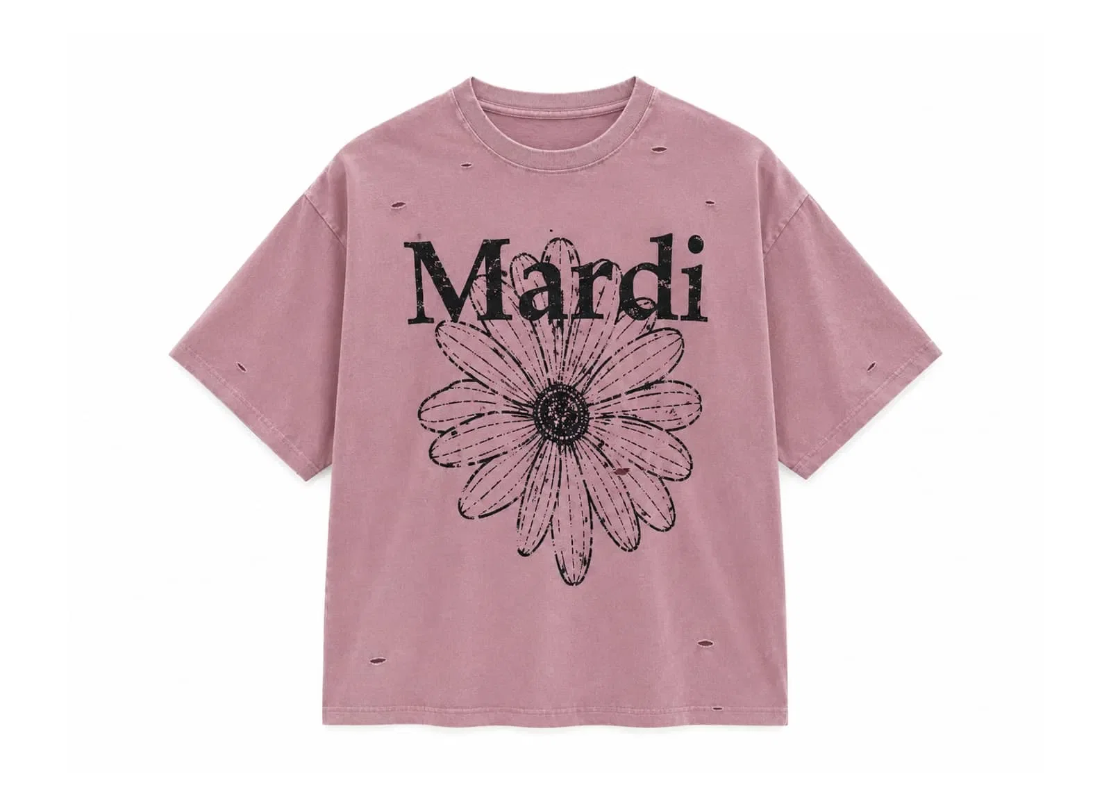 Mardi Mercredi Flowermardi Cracked Destroyed Tee Vintagepink Black