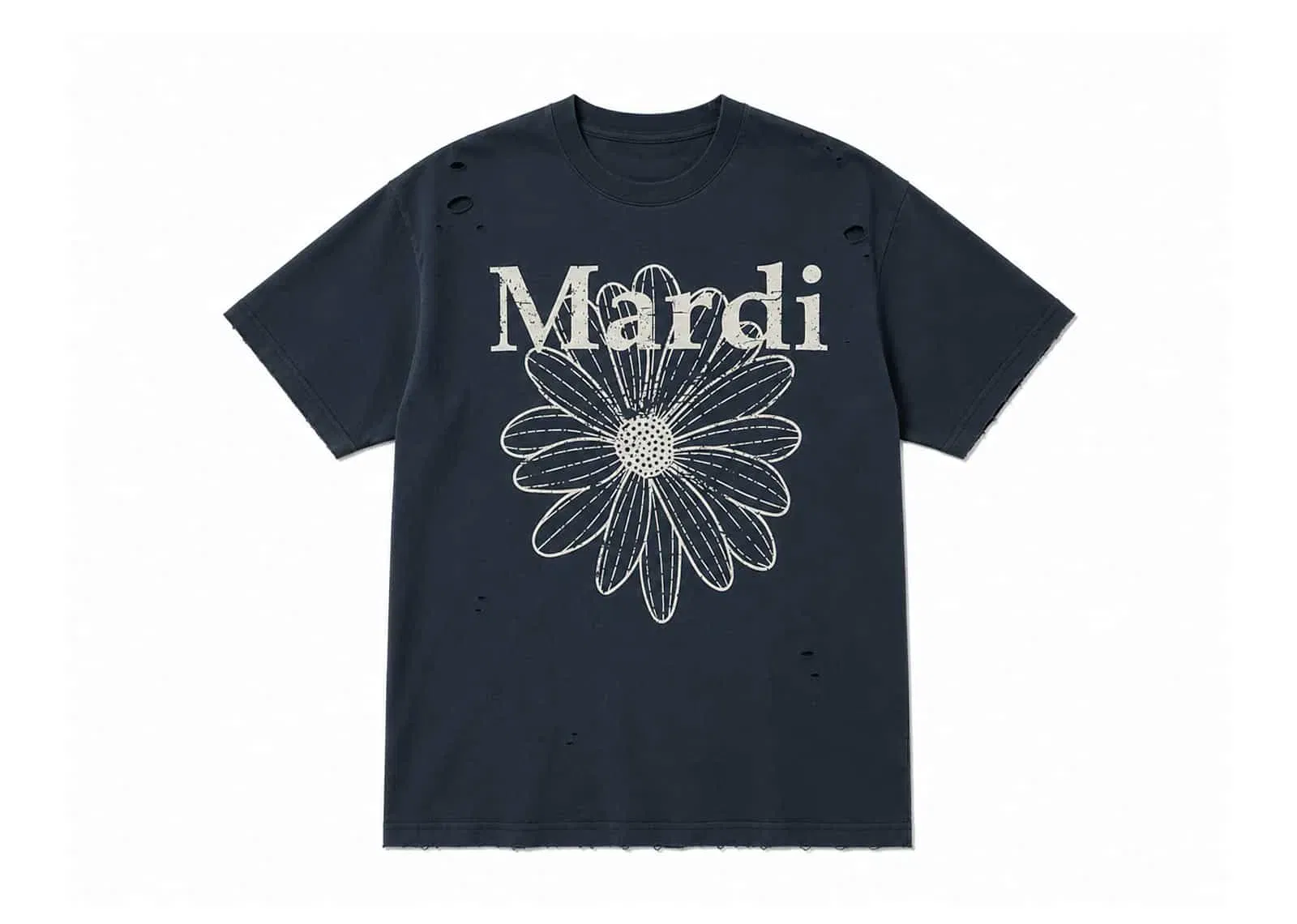 Mardi Mercredi Flowermardi Cracked Destroyed Tee Vintagenavy Beige
