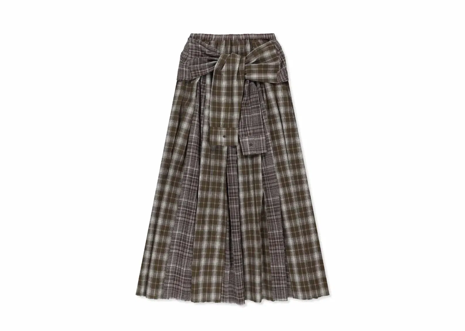 Matin Kim Mixed Check Sleeve Tie Flare Skirt Brown SK012