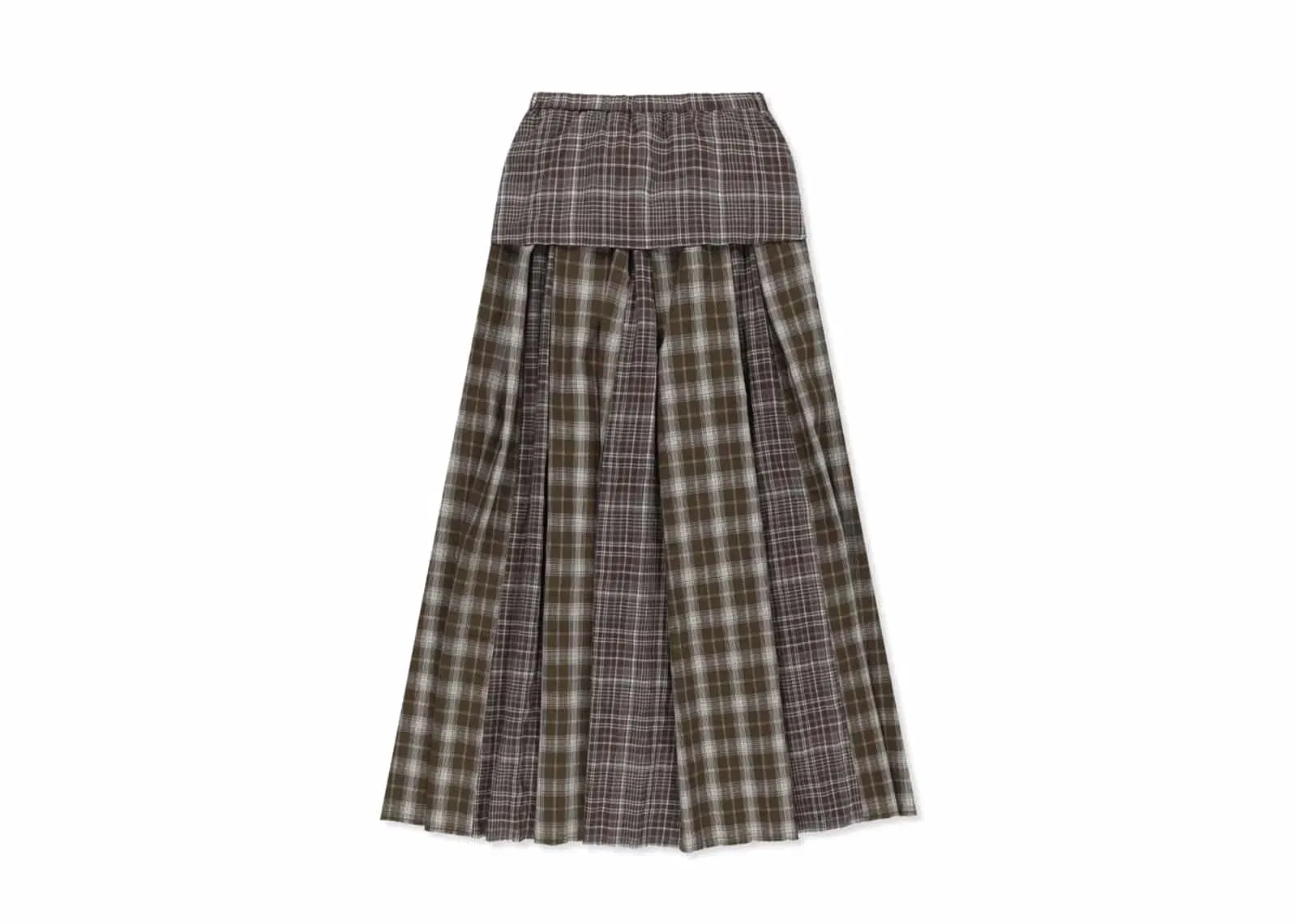Matin Kim Mixed Check Sleeve Tie Flare Skirt Brown SK012