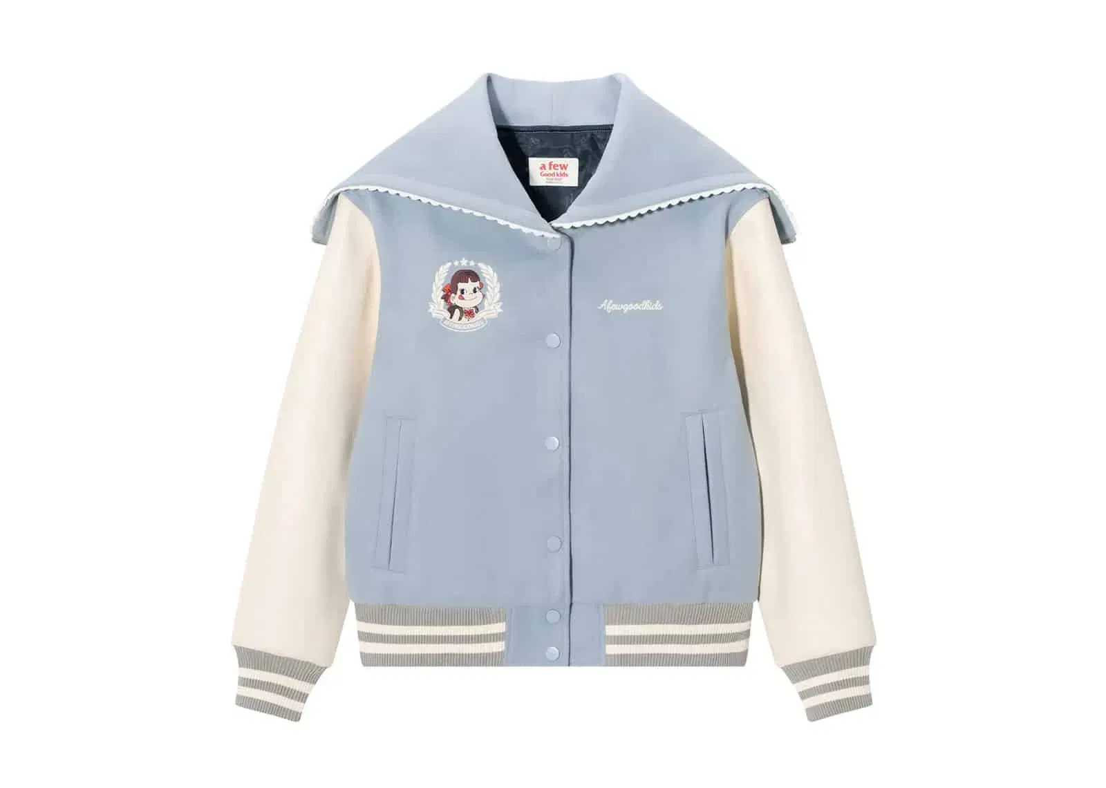 A Few Good Kids X Fujiya Peko Sailor Collar Varsity Jacket Baby Blue