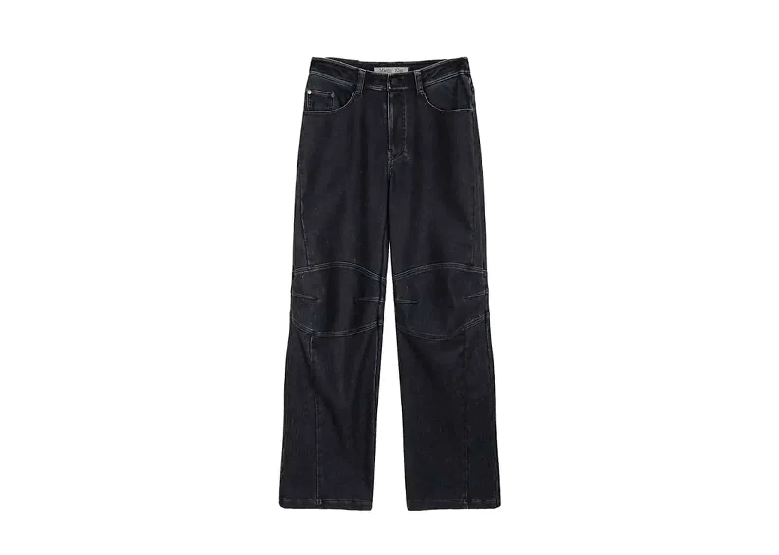 Matin Kim Biker Detail Washed Leather Pants Navy PT059