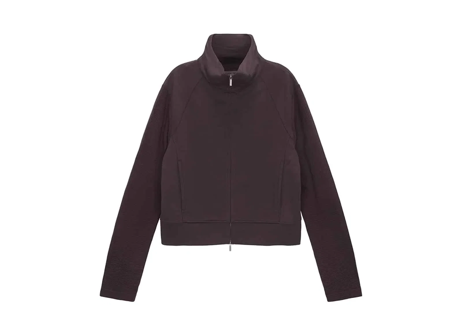 Matin Kim High Neck Sleeve Stripe Jersey Zip Up Cocoa (W) JP032
