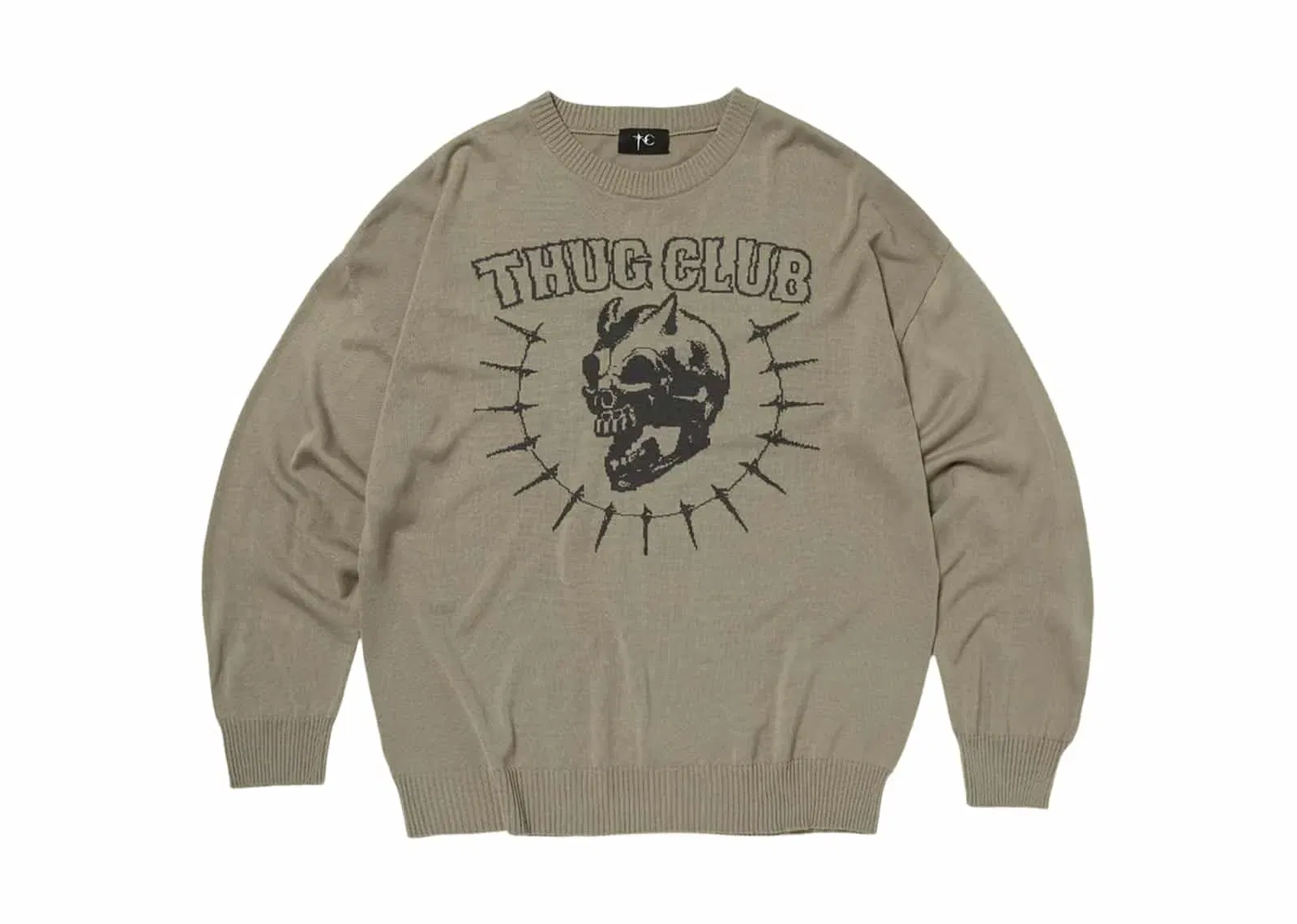 Thug Club Riding Skull Knit Sweater Beige
