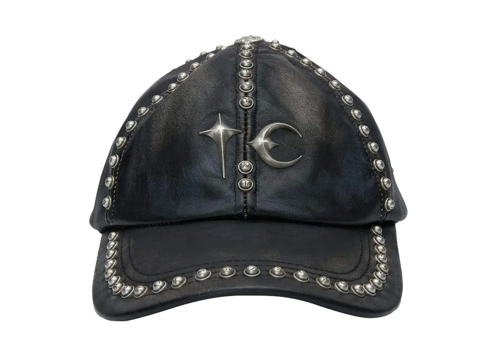THUG CLUB Studded Washed Leather Cap Black