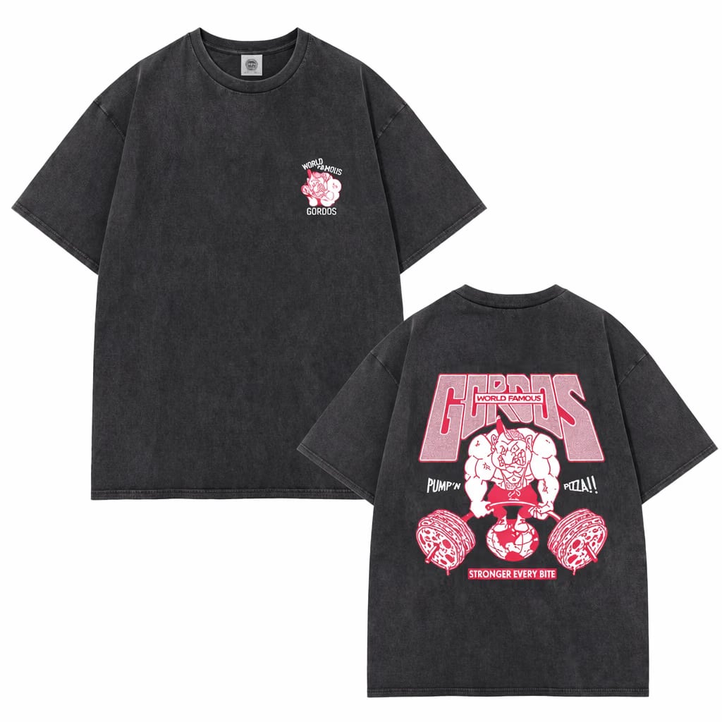 Gordos Pizzeria World Famous Gordos 'Heavy Lifters' Acid Wash Tee - Black