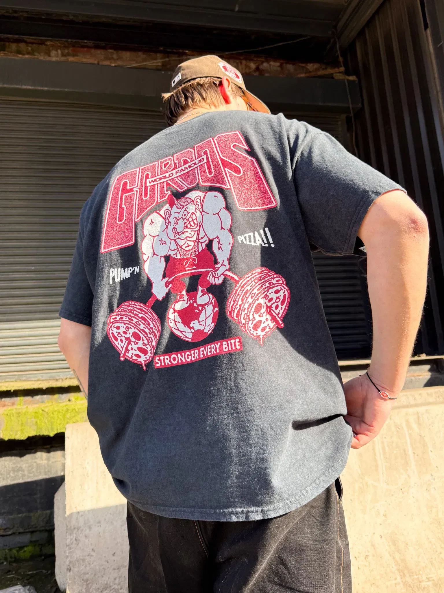 Gordos Pizzeria World Famous Gordos 'Heavy Lifters' Acid Wash Tee - Black