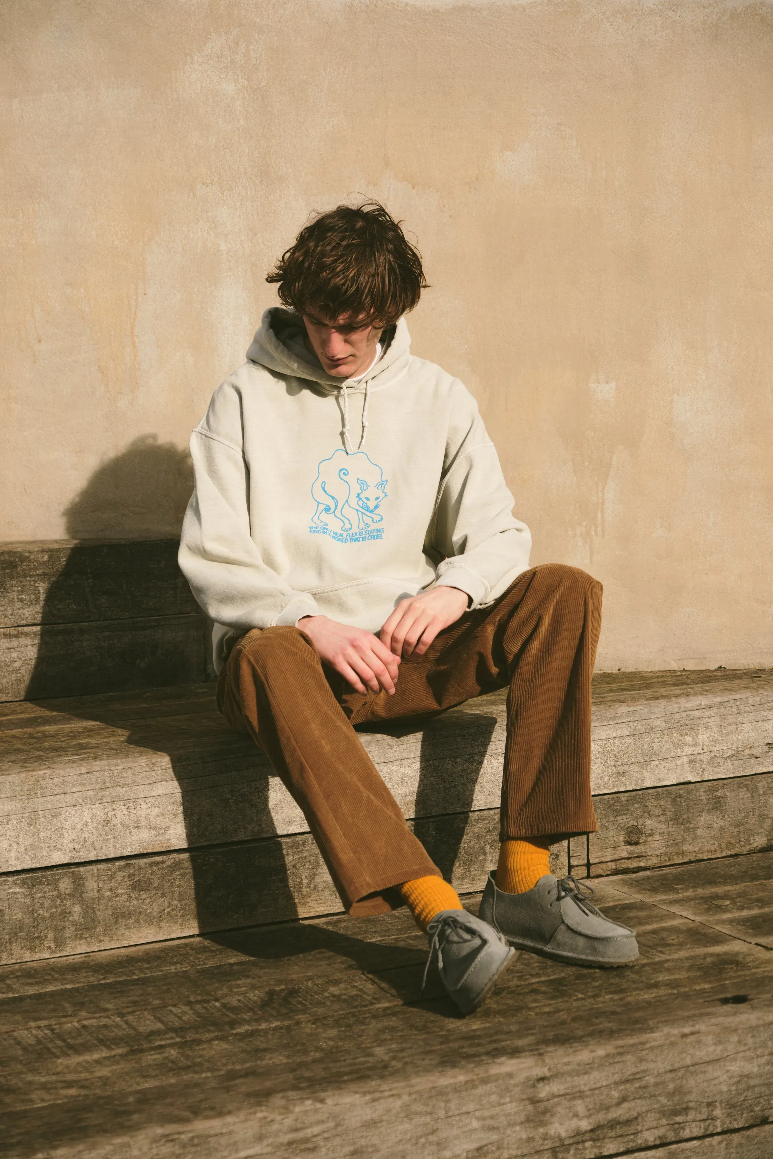 KBar Design KBAR X UN:IK 'Staying Kind' Vintage Washed Hoodie - Ecru