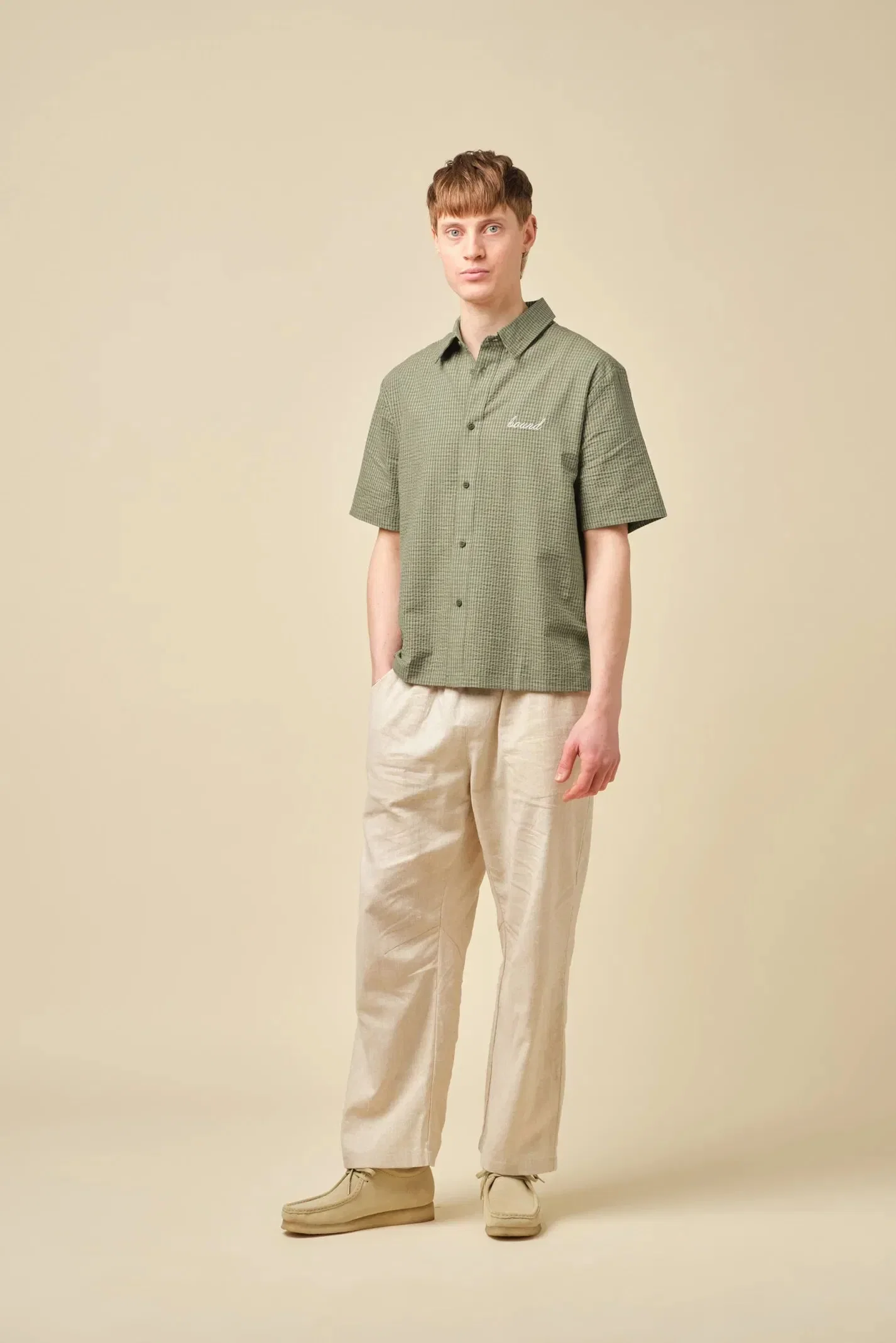 bound Gingham Cropped Shirt - Olive