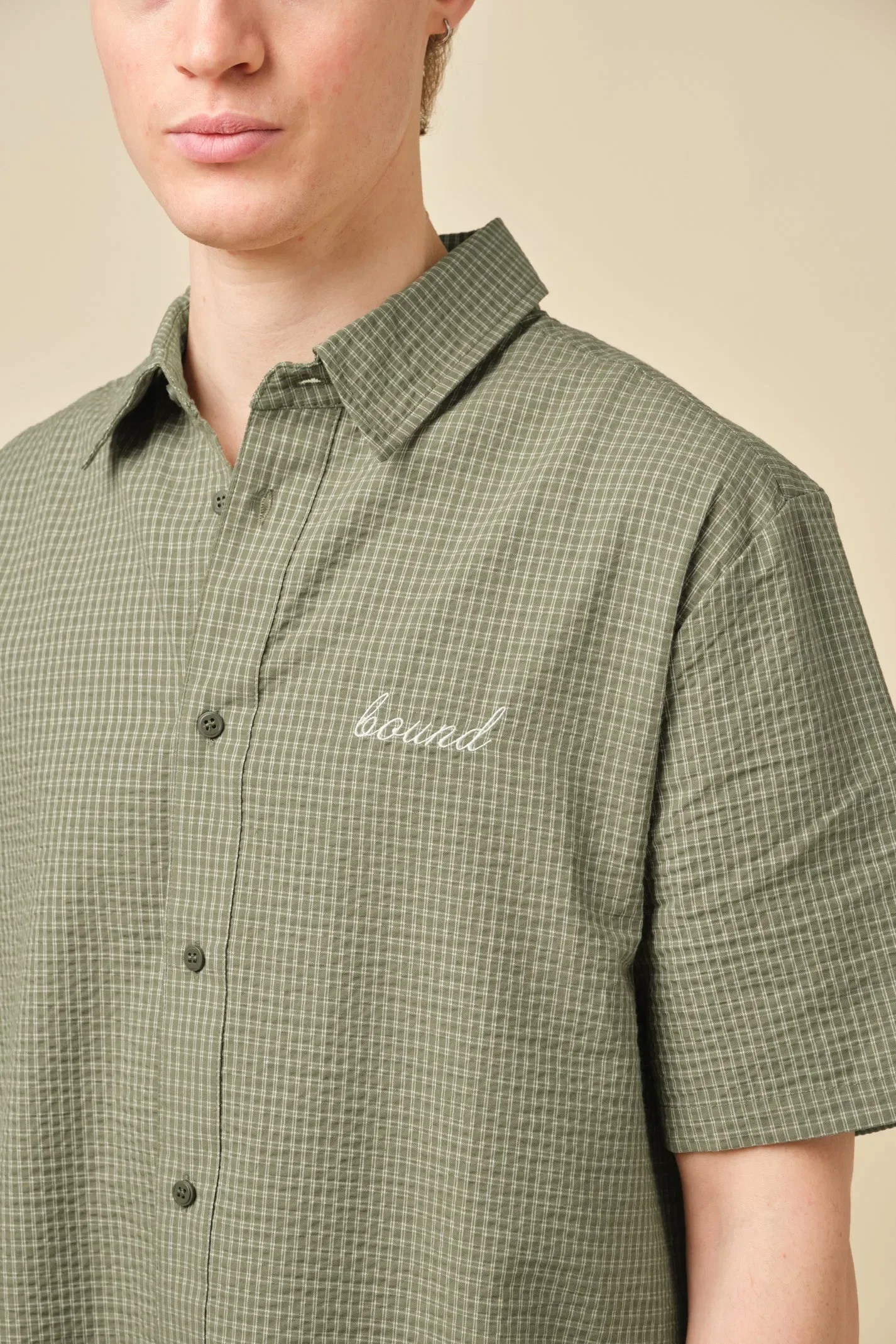 bound Gingham Cropped Shirt - Olive