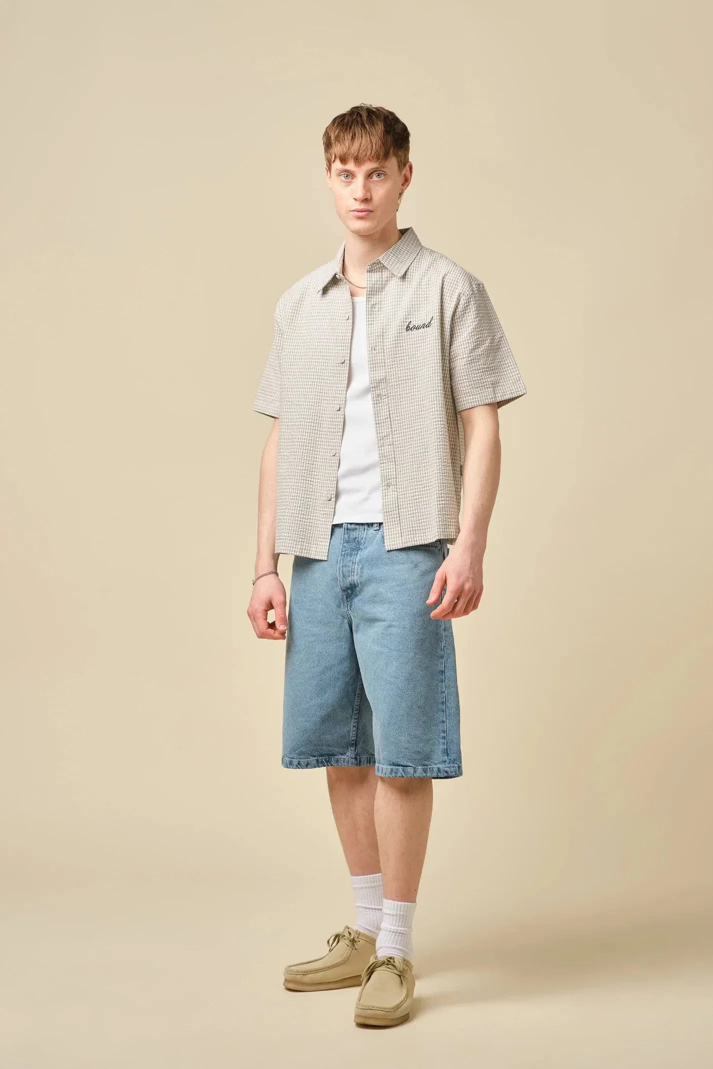 bound Gingham Cropped Shirt - Ecru
