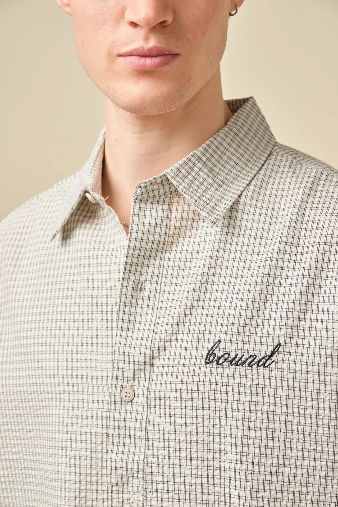 bound Gingham Cropped Shirt - Ecru