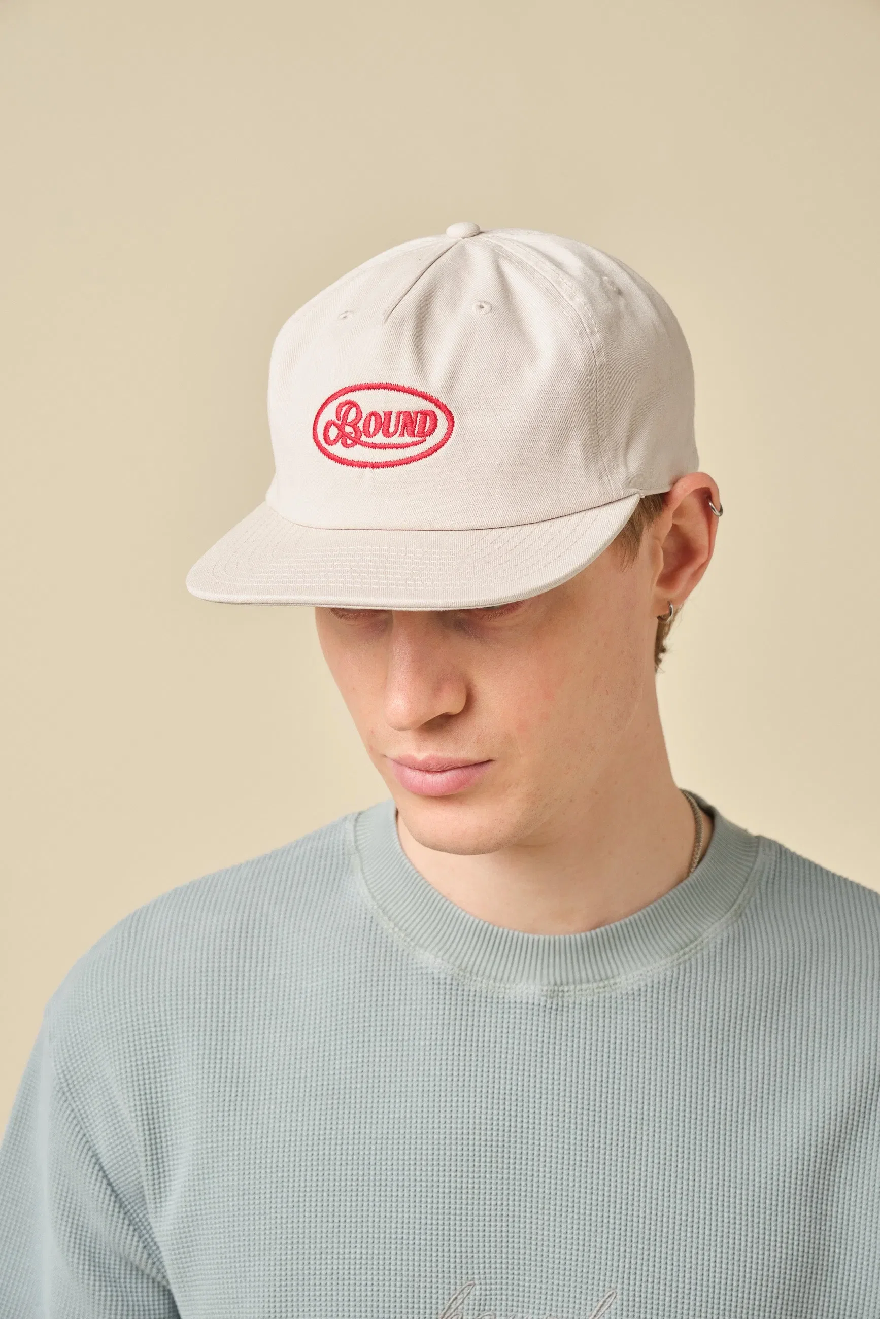 bound Retro Embroidered 5 Panel Cap - Bone