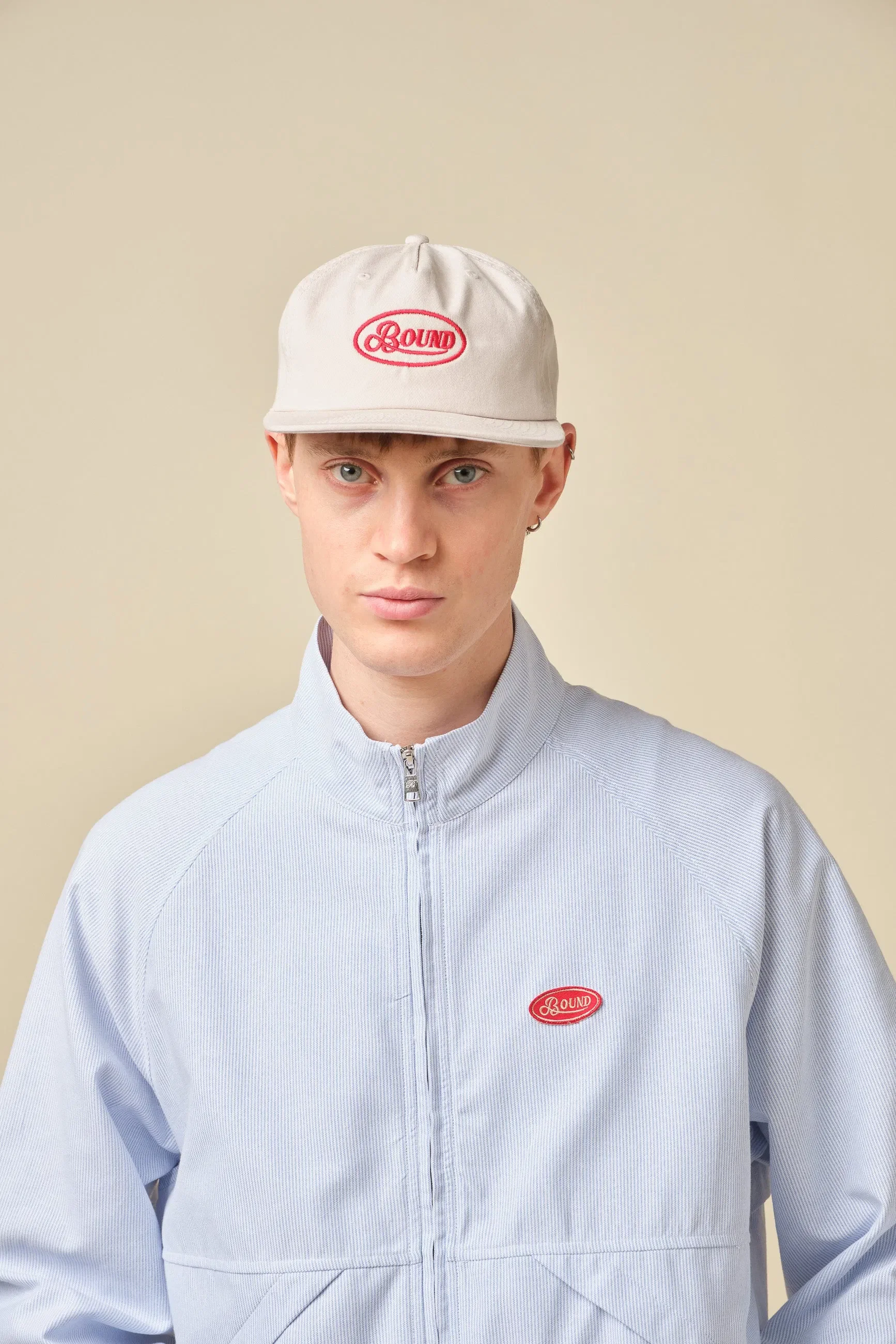 bound Retro Embroidered 5 Panel Cap - Bone