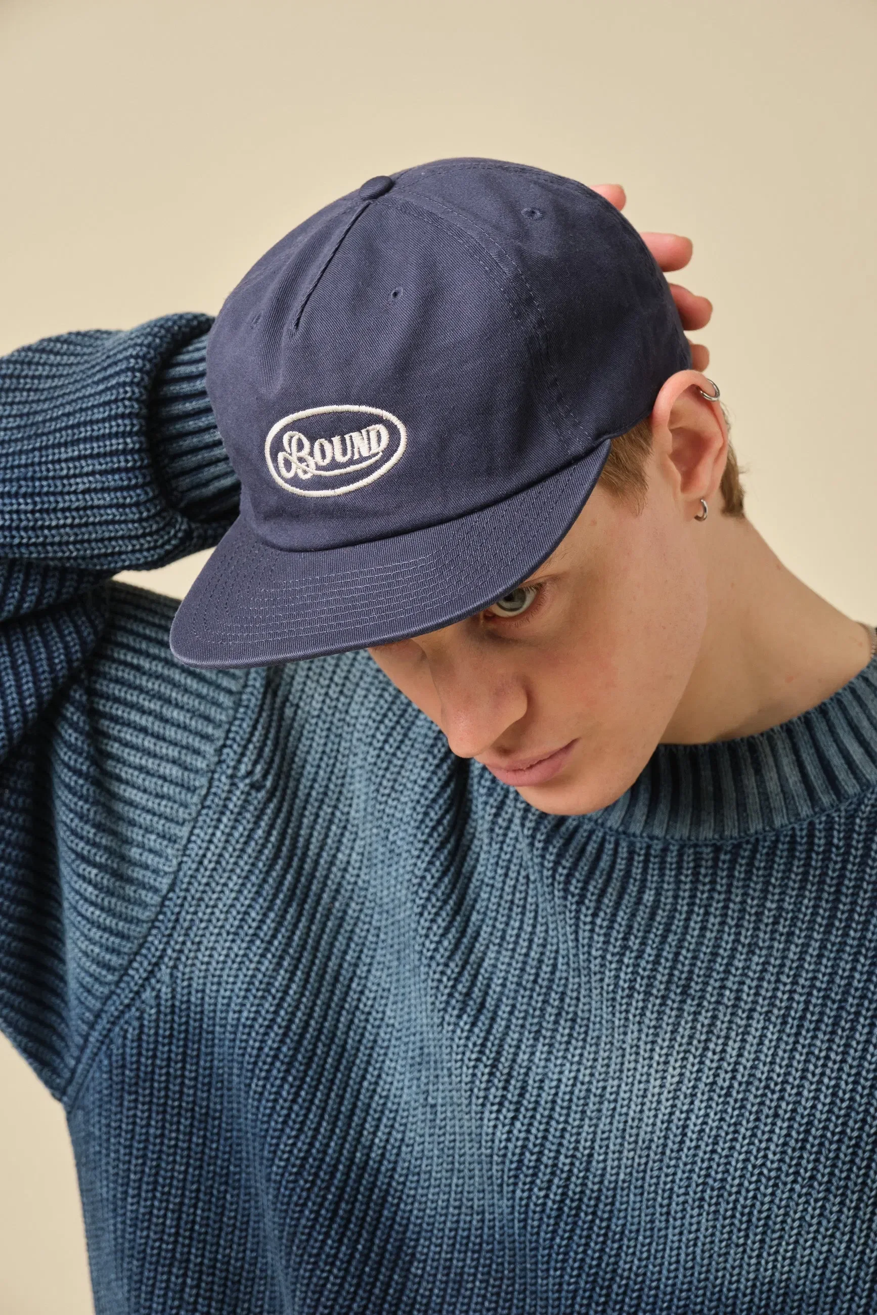 bound Retro Embroidered 5 Panel Cap - Navy