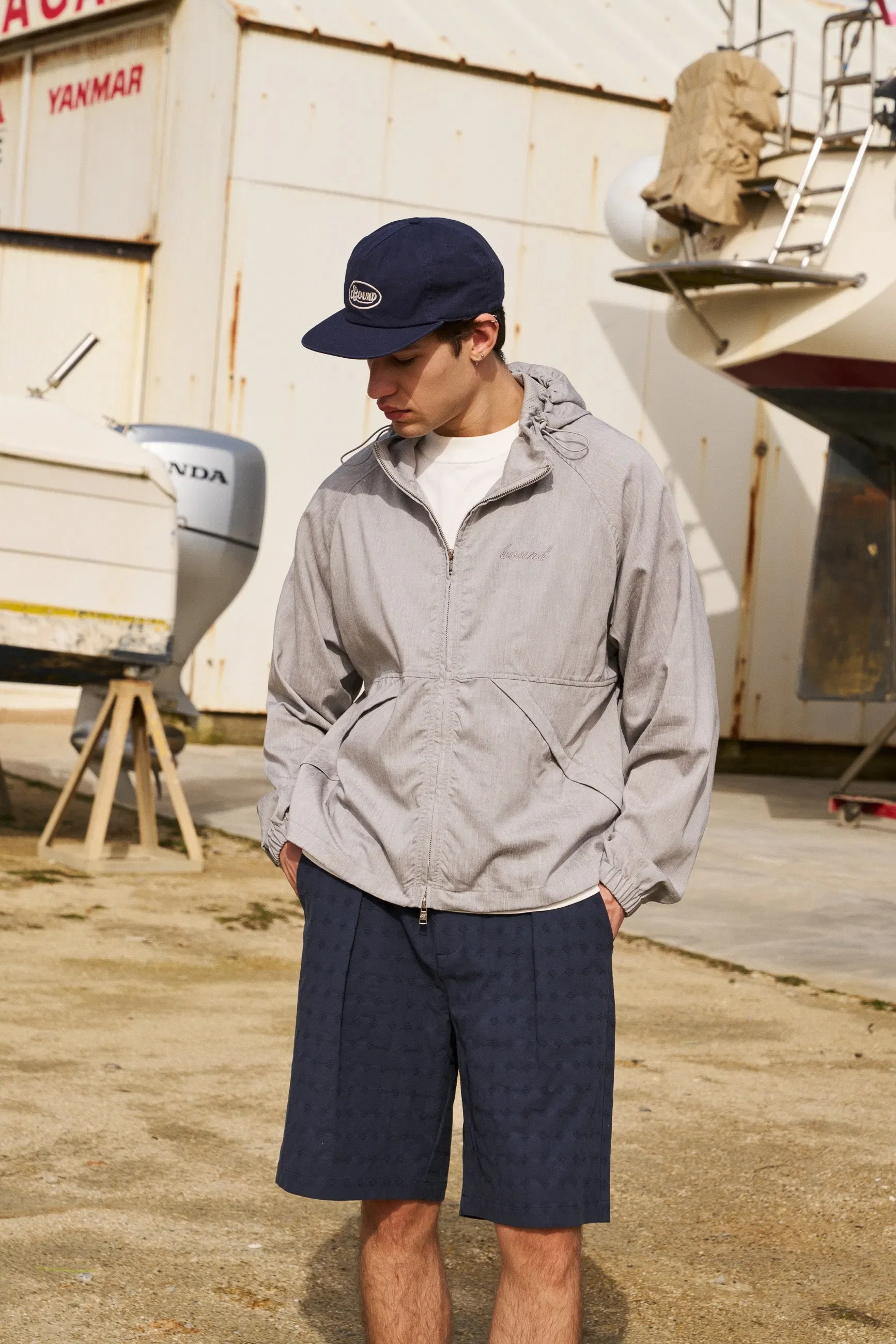 bound Retro Embroidered 5 Panel Cap - Navy