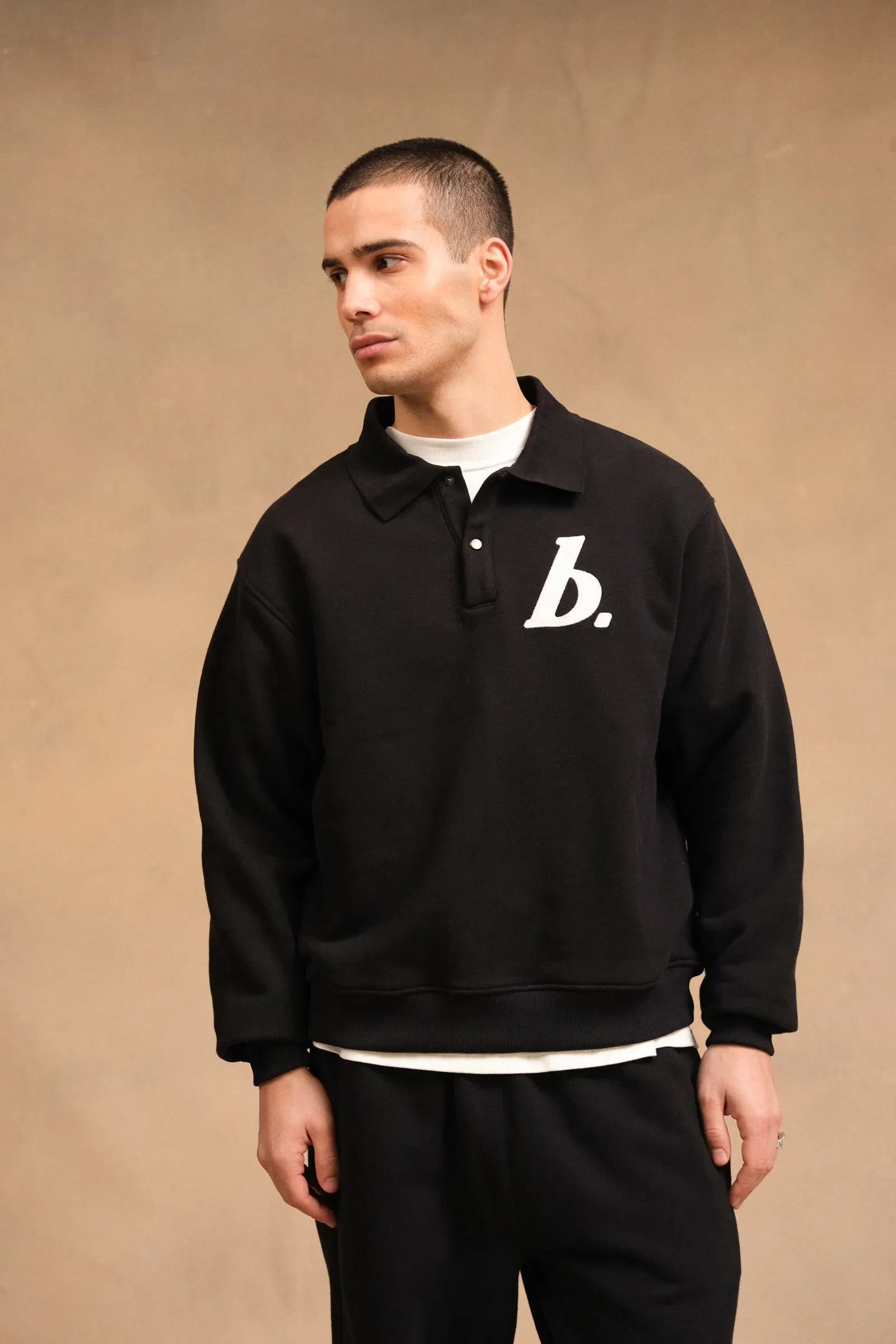 bound Stamp Polo Sweater - Black