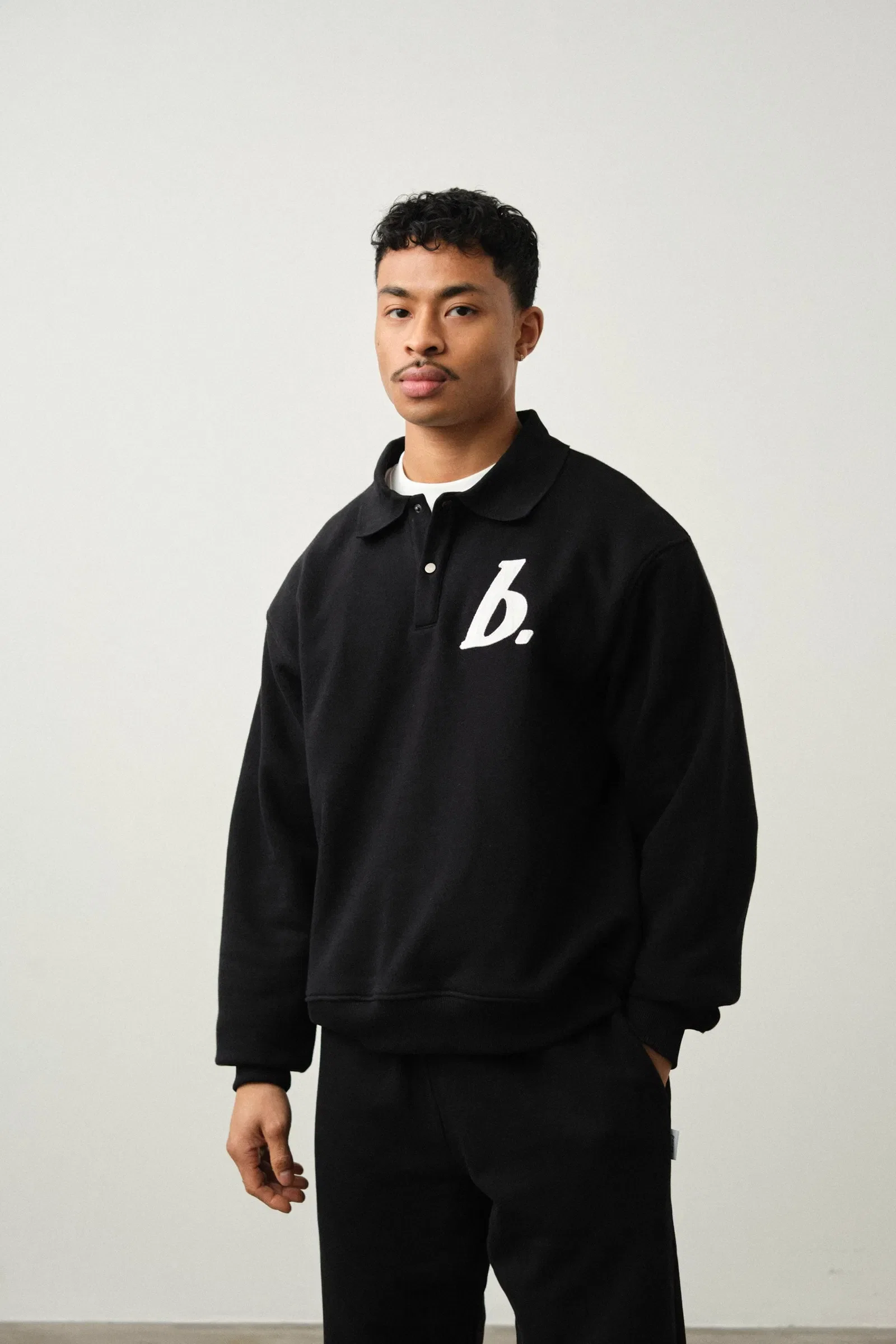 bound Stamp Polo Sweater - Black