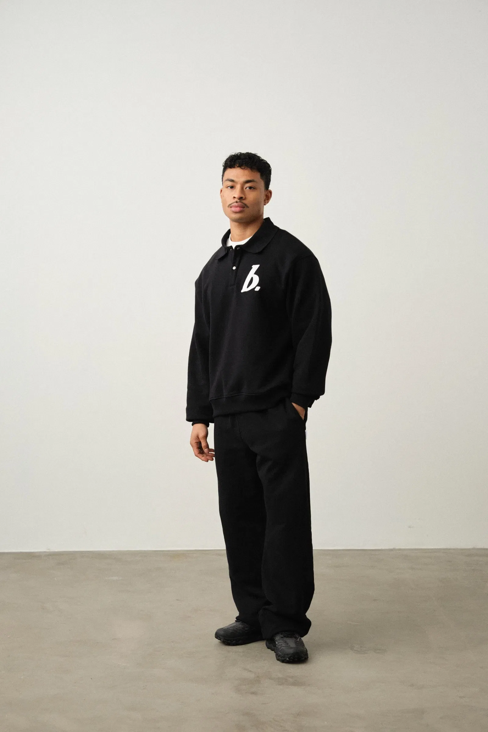 bound Stamp Polo Sweater - Black
