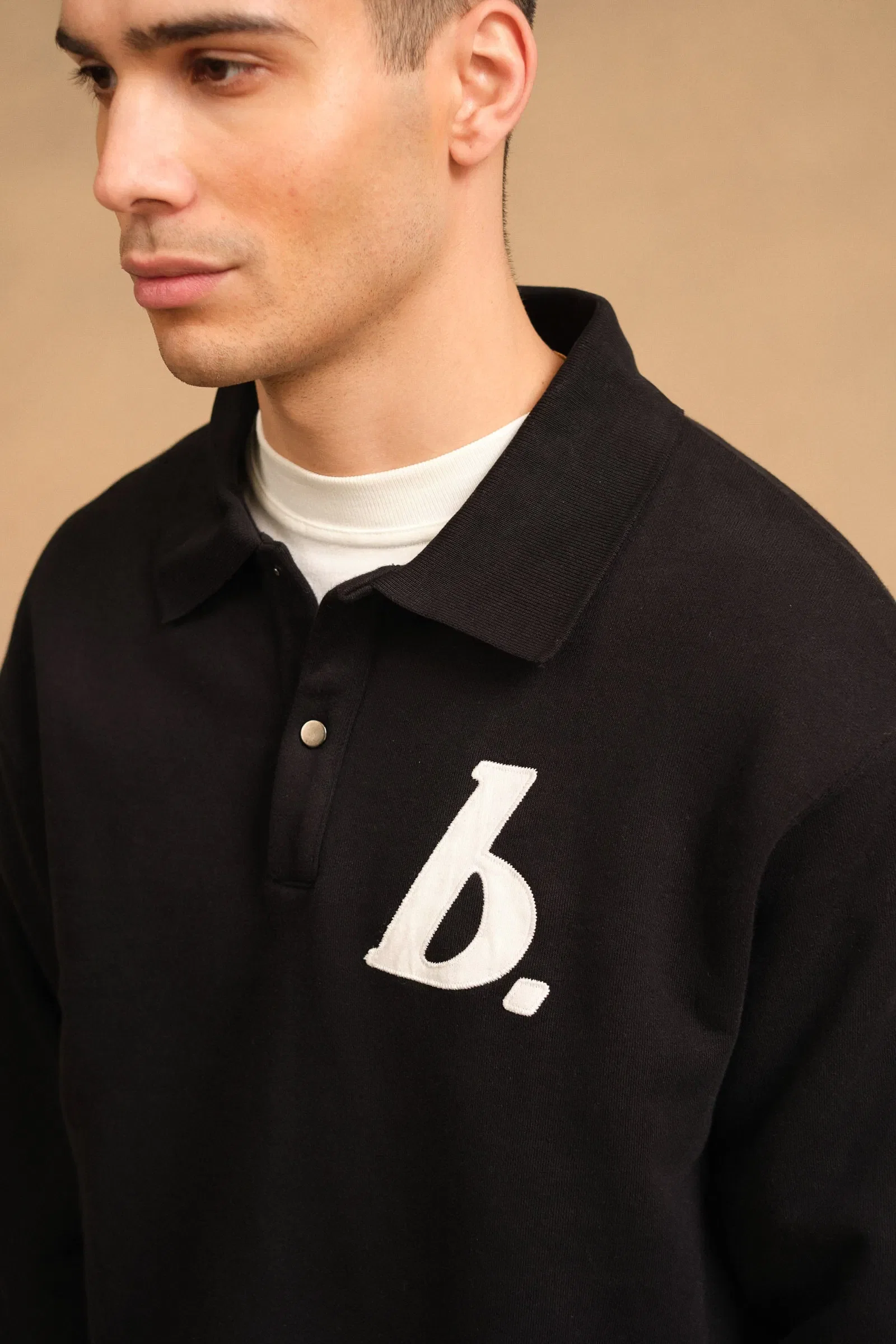 bound Stamp Polo Sweater - Black